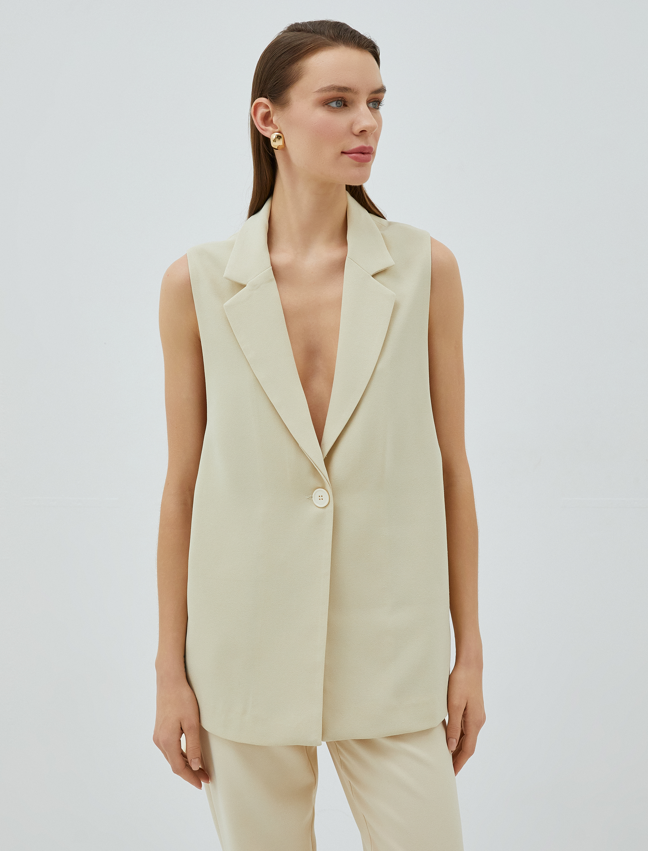   Blazer Yelek Tek Düğmeli Arkası Kuşaklı