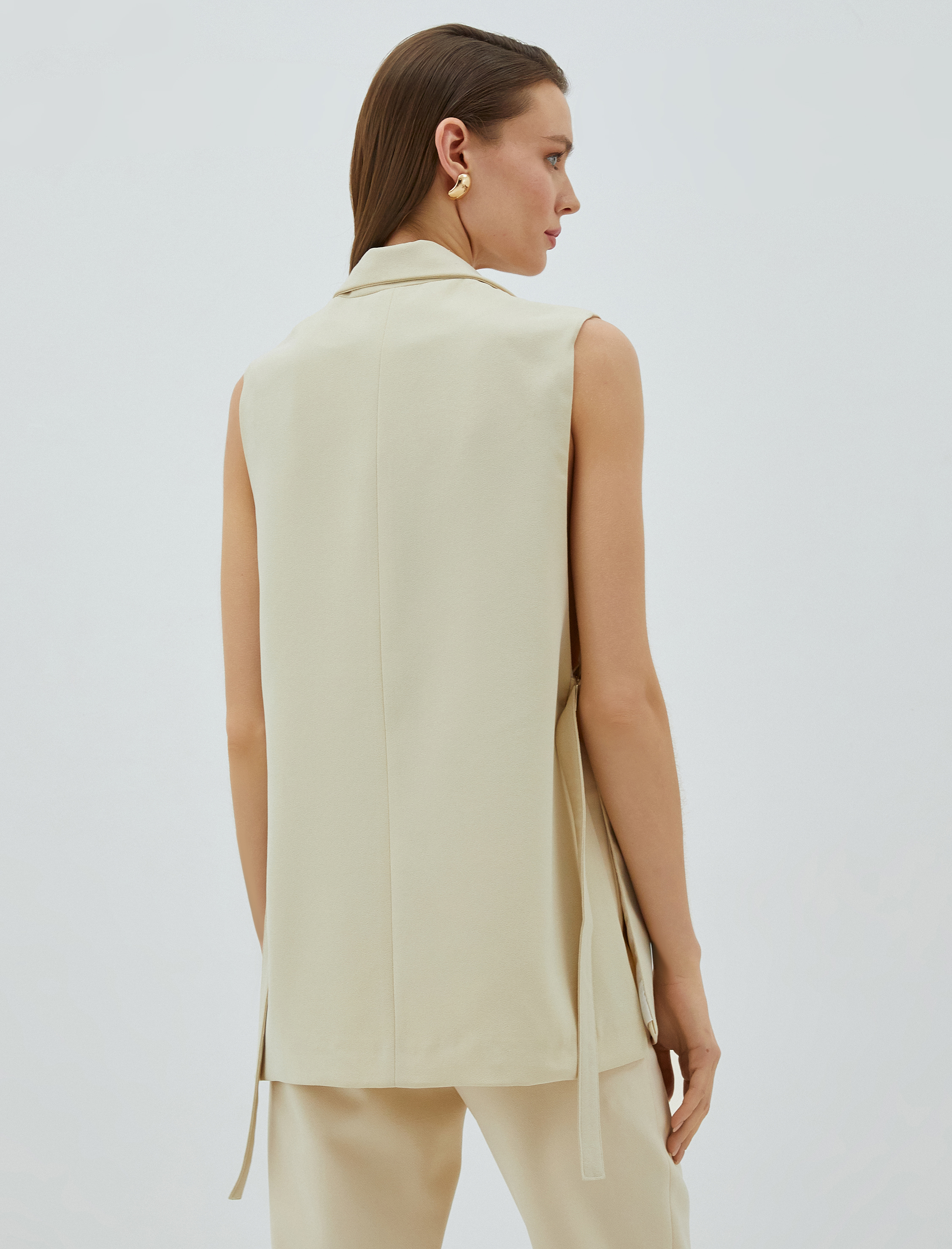   Blazer Yelek Tek Düğmeli Arkası Kuşaklı