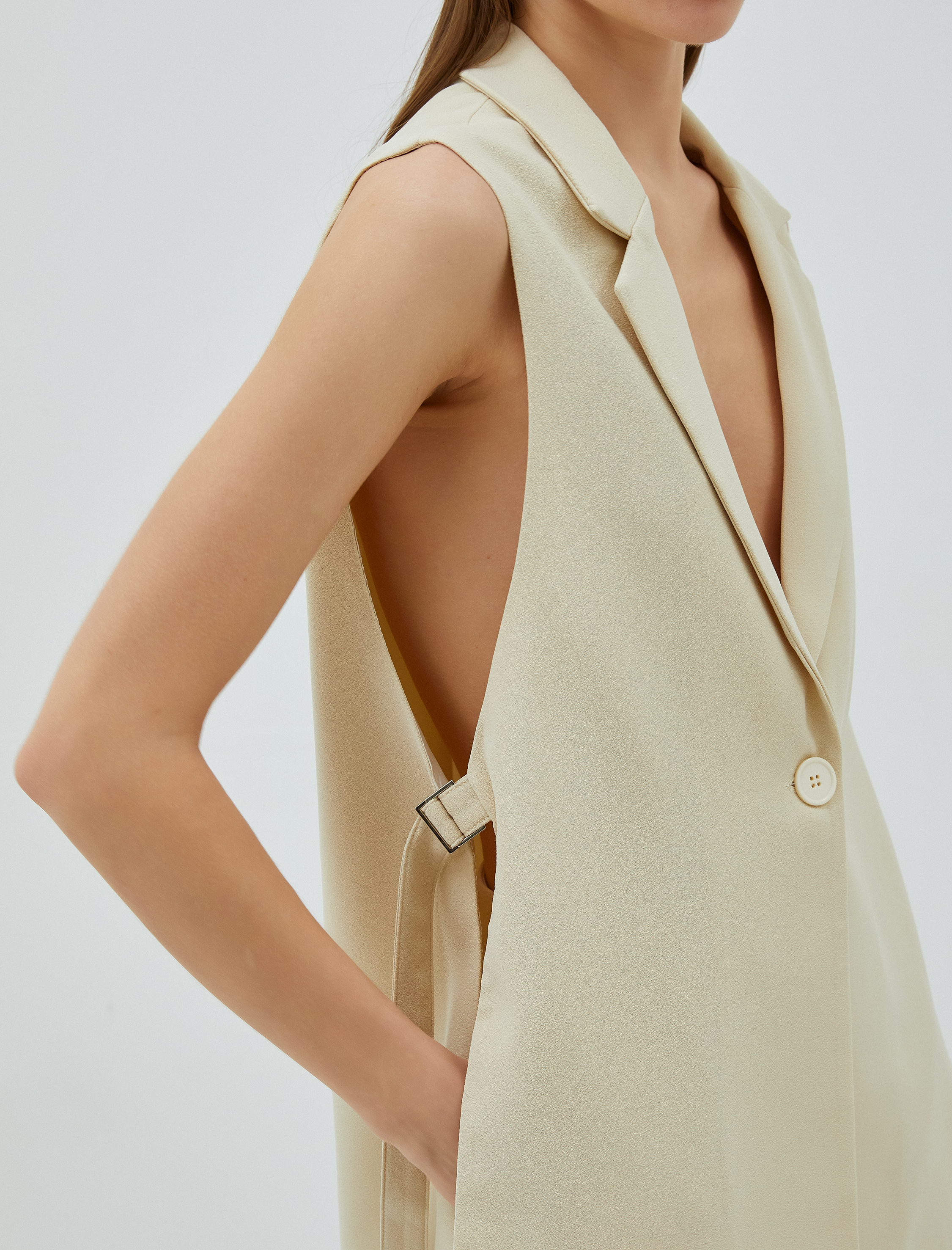   Blazer Yelek Tek Düğmeli Arkası Kuşaklı