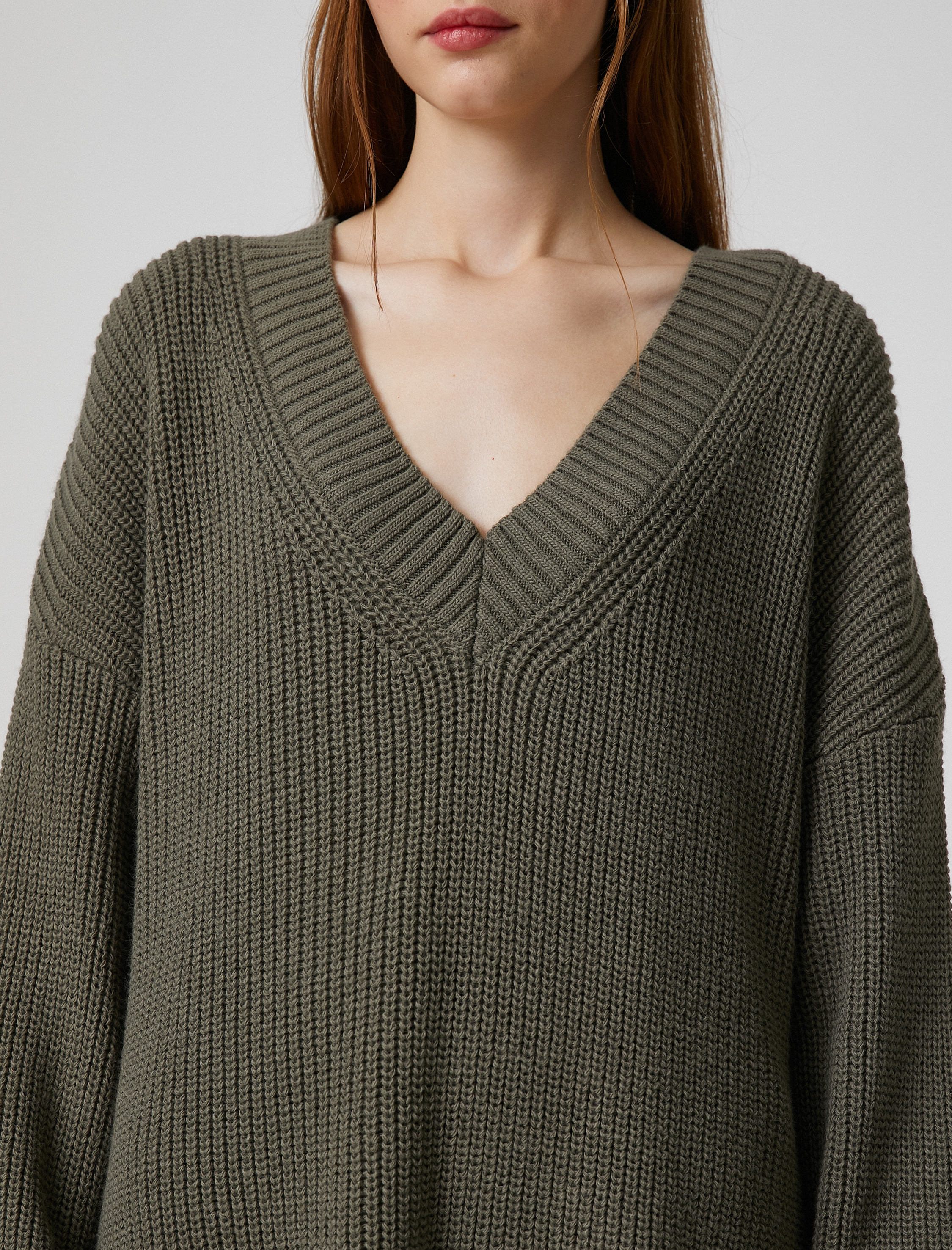   Oversize Triko Kazak V Yaka Uzun Kollu