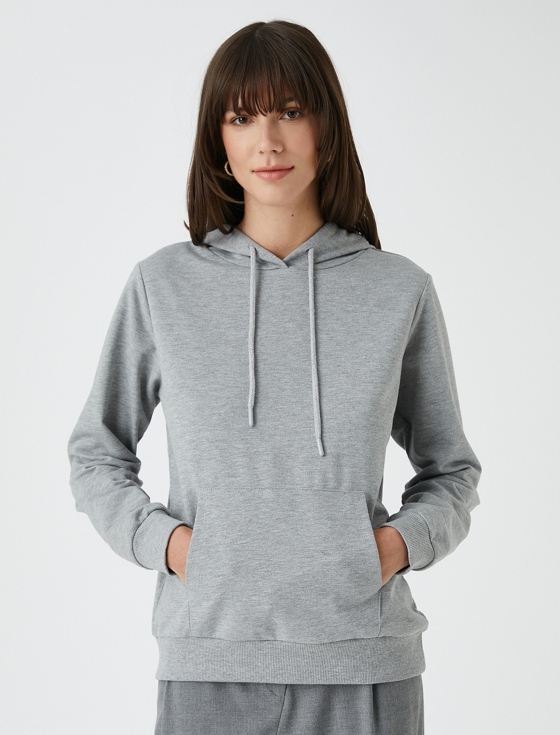   Basic Kapüşonlu Sweatshirt Kanguru Cepli