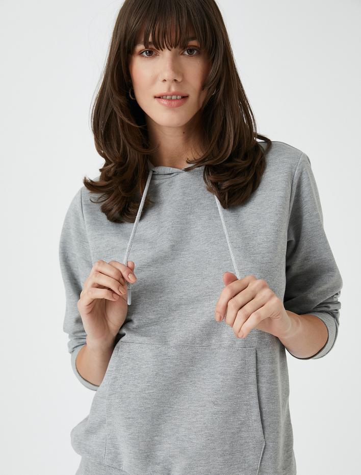  Basic Kapüşonlu Sweatshirt Kanguru Cepli