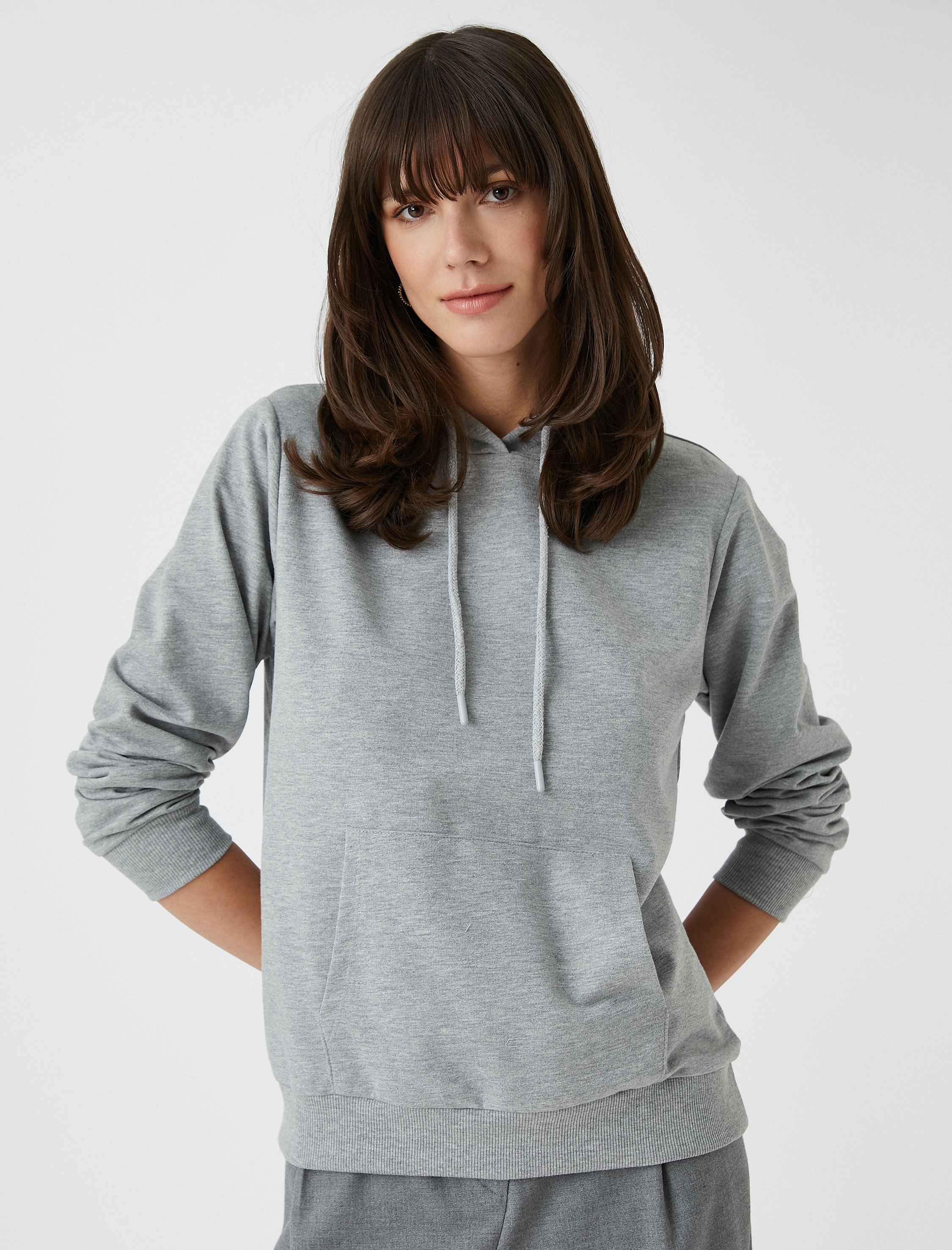   Basic Kapüşonlu Sweatshirt Kanguru Cepli