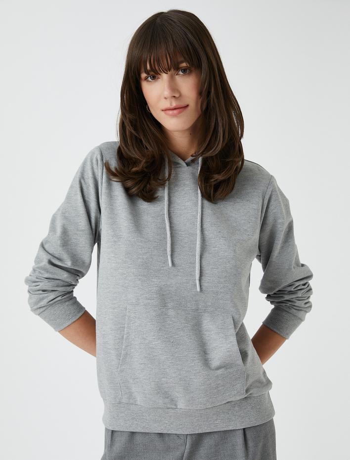  Basic Kapüşonlu Sweatshirt Kanguru Cepli
