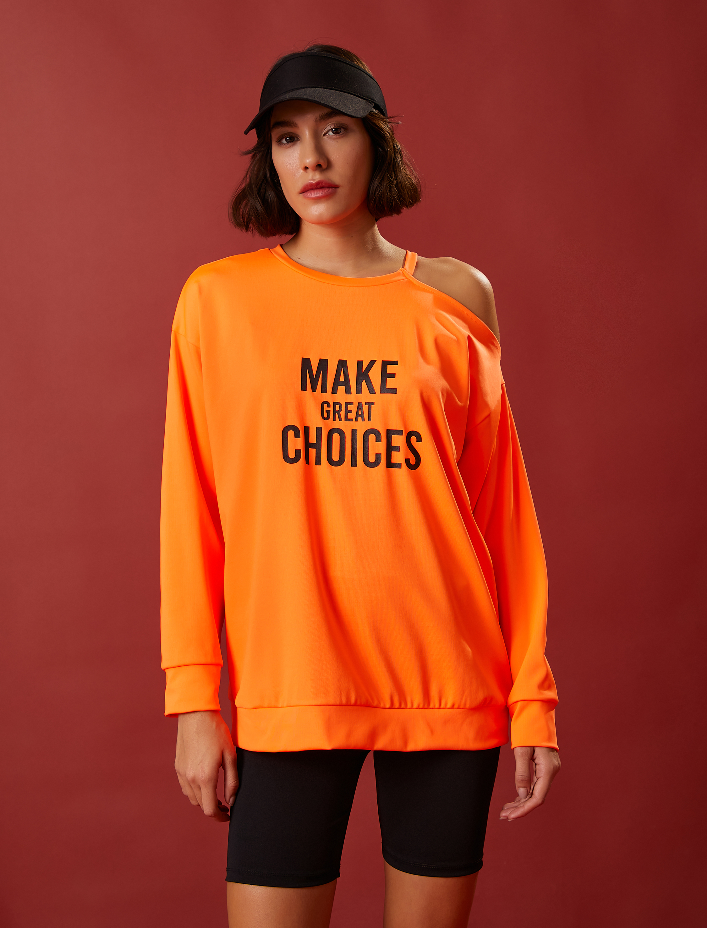 Oversize Spor Sweatshirt Baskılı Pencere Detaylı