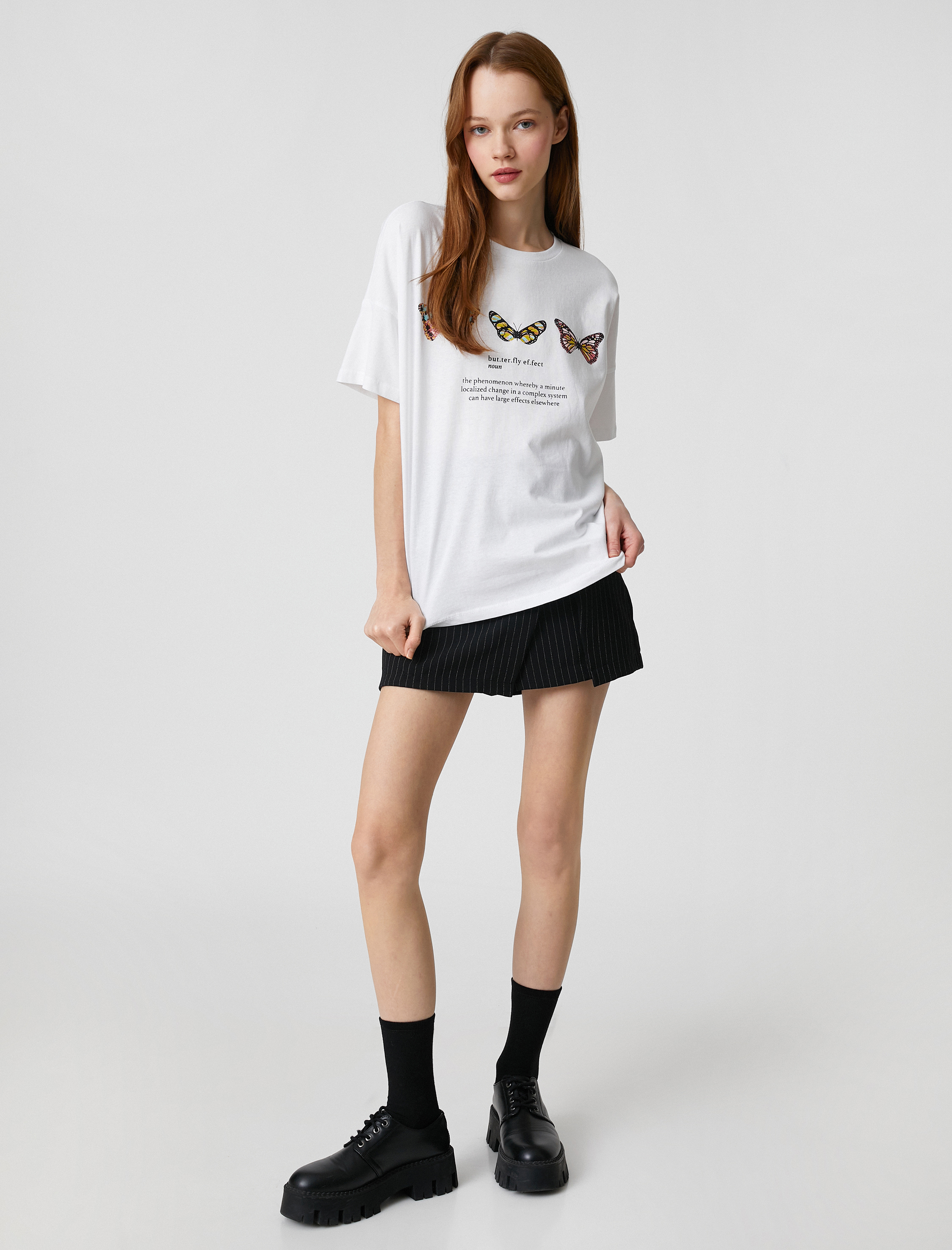   Slogan Baskılı Tişört Bisiklet Yaka Kısa Kollu