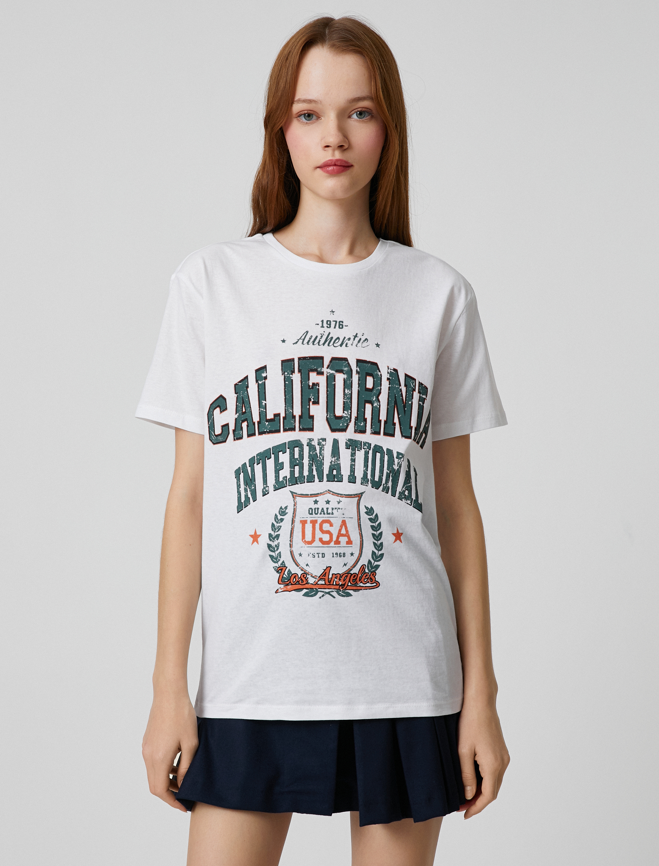   Kolej Baskılı Tişört Kısa Kollu Bisiklet Yaka