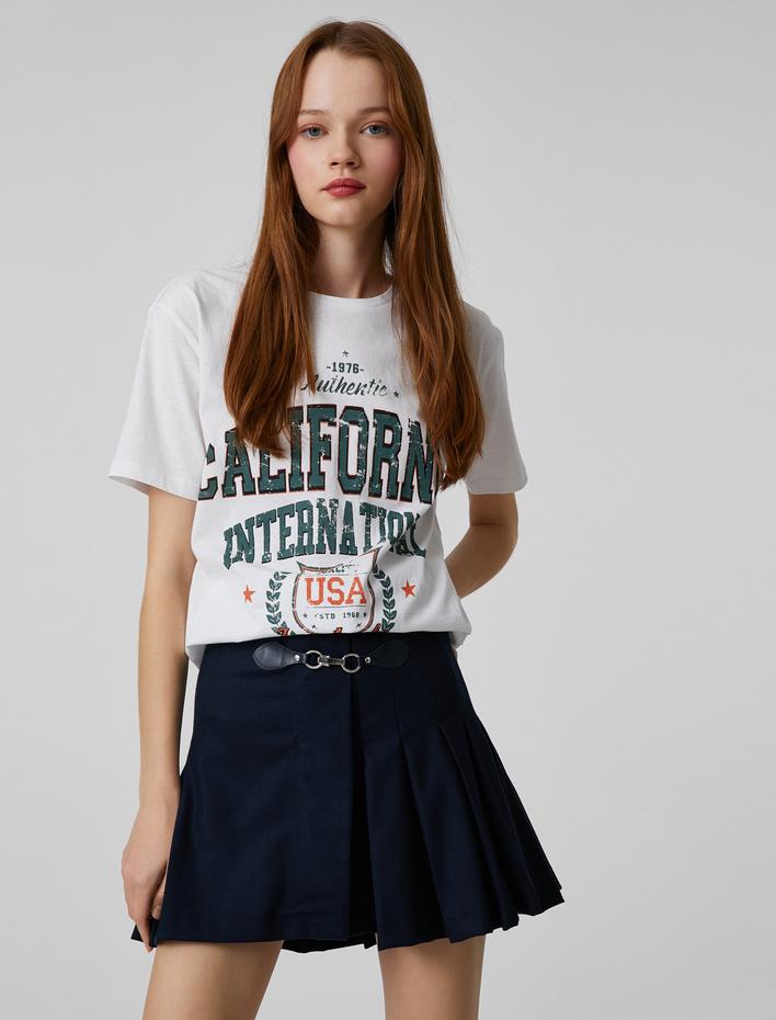  Kolej Baskılı Tişört Kısa Kollu Bisiklet Yaka