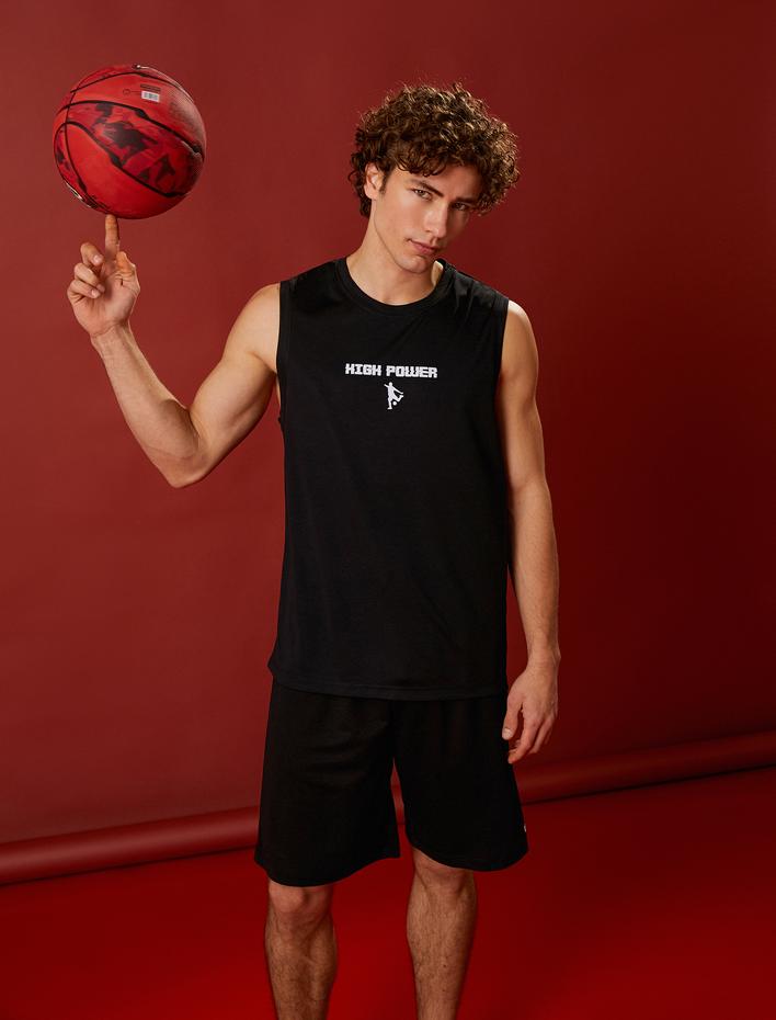  Sporcu Atleti Slogan Baskılı Bisiklet Yaka Nefes Alan Kumaş