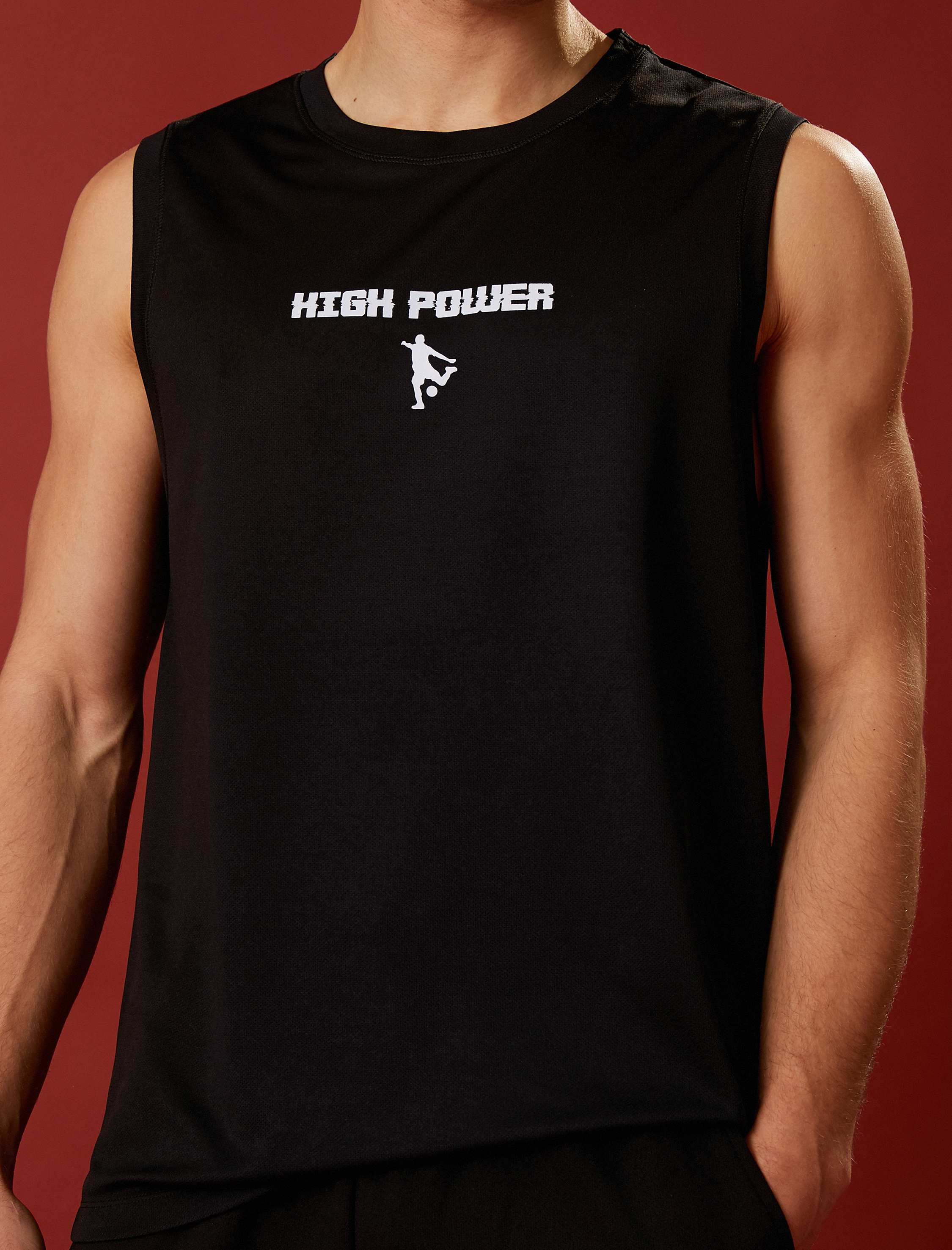   Sporcu Atleti Slogan Baskılı Bisiklet Yaka Nefes Alan Kumaş