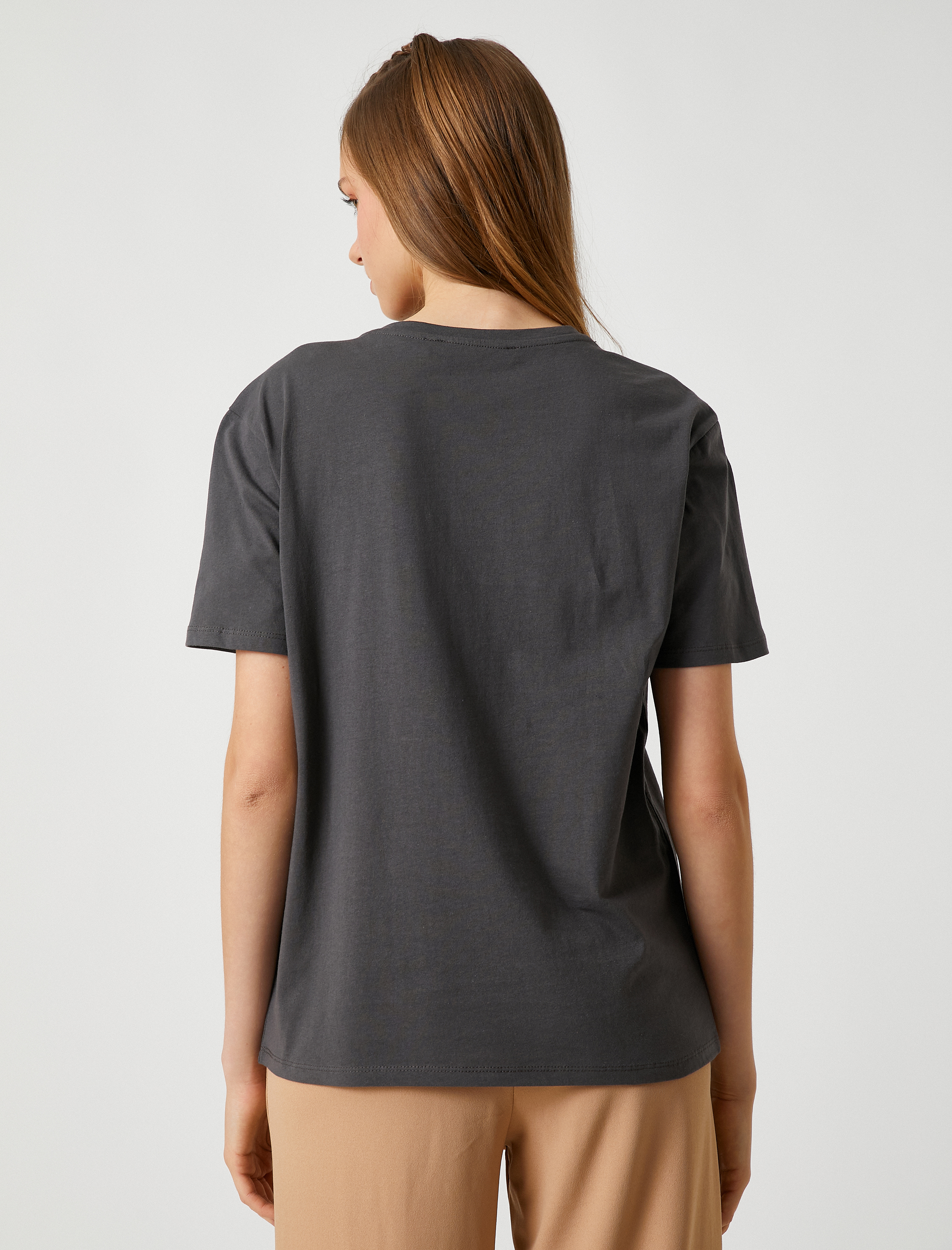   Oversize Tişört Slogan Baskılı Bisiklet Yaka Kısa Kollu