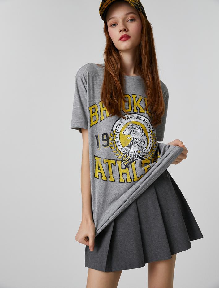  Brooklyn Baskılı Tişört Kısa Kollu Bisiklet Yaka