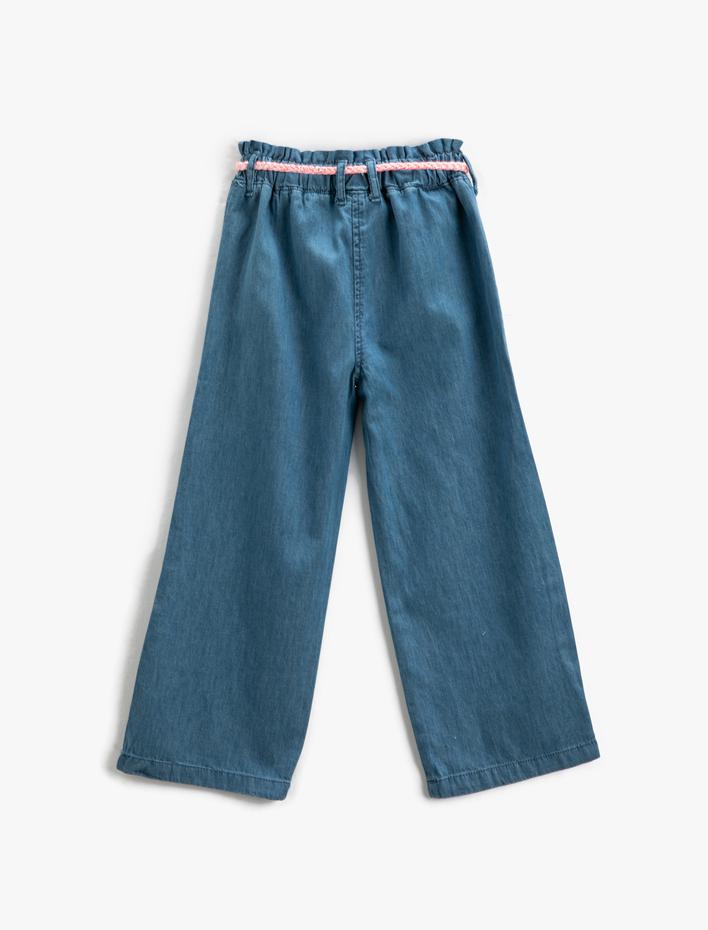 Kız Çocuk Kot Pantolon Kemer Detaylı Bol Paça - Wide Leg Jean Beli Ayarlanabilir Lastikli