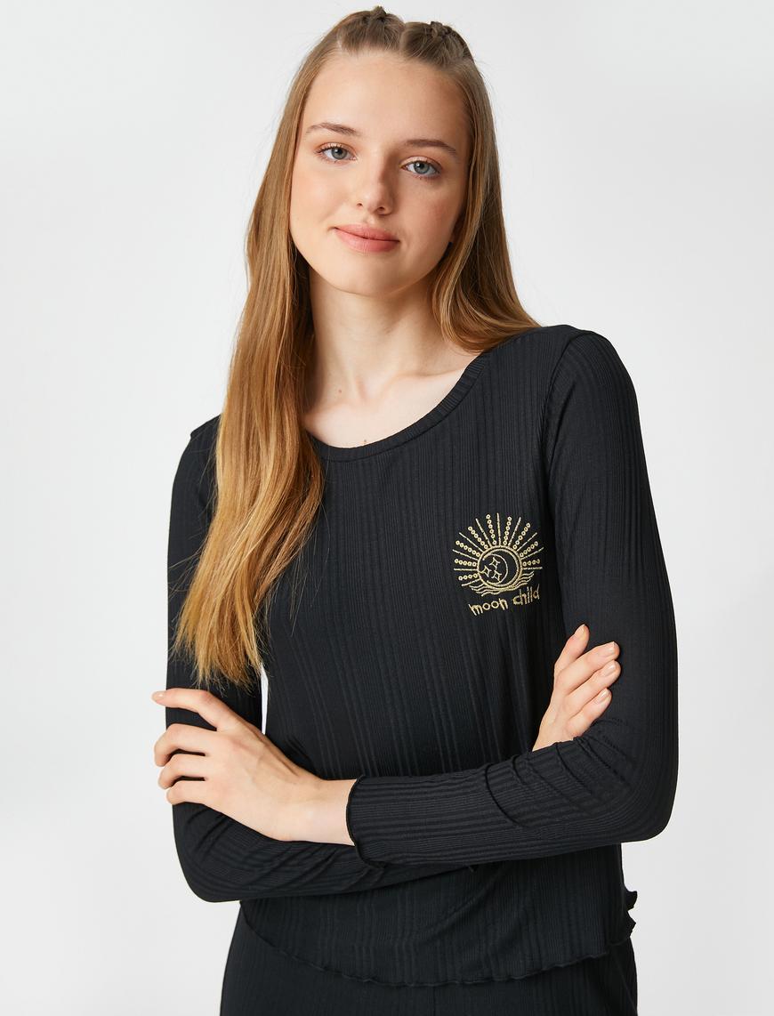   Pijama Üstü Uzun Kollu Dokulu Nakışlı