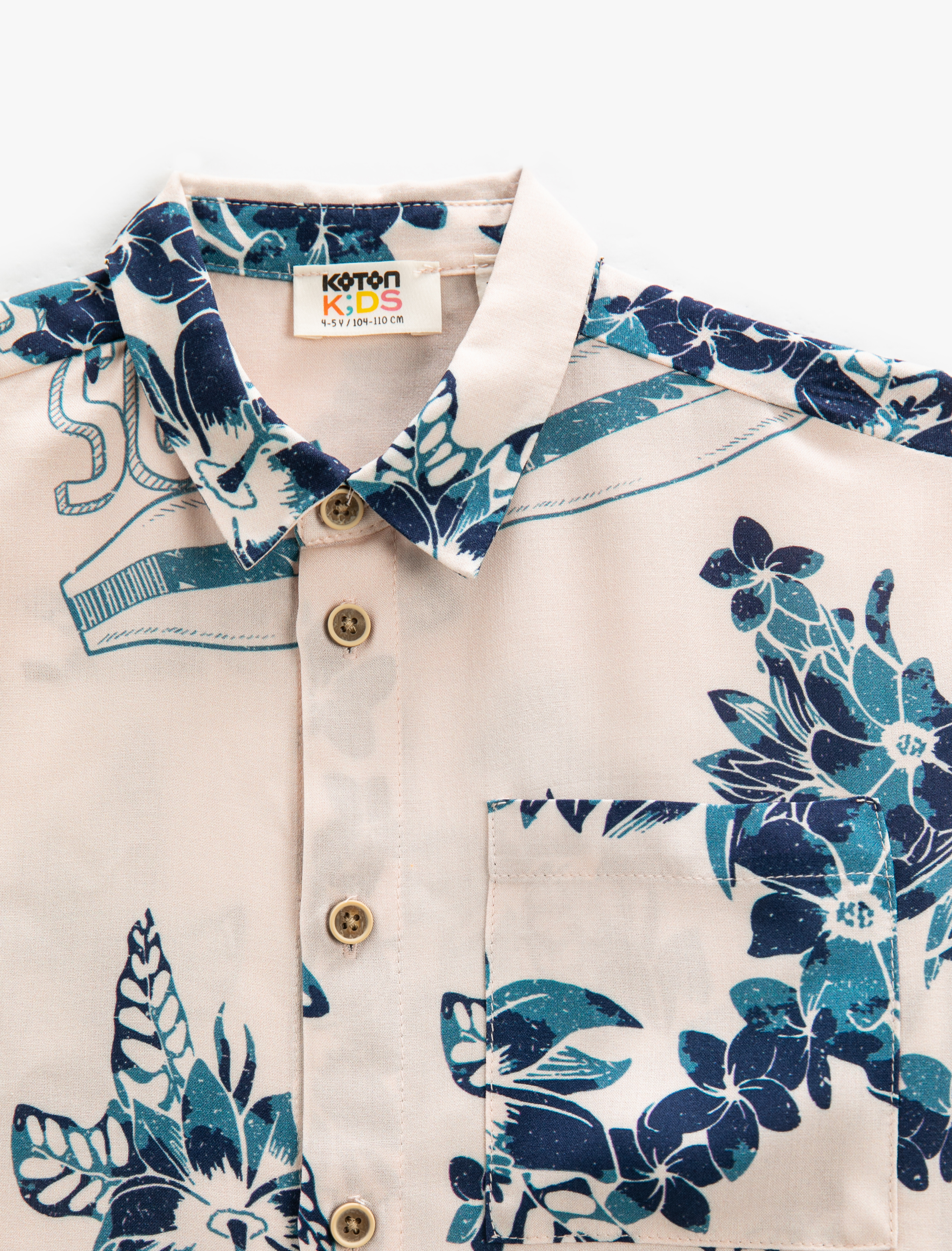  Erkek Çocuk Kısa Kollu Gömlek Çiçekli Tek Cep Detaylı