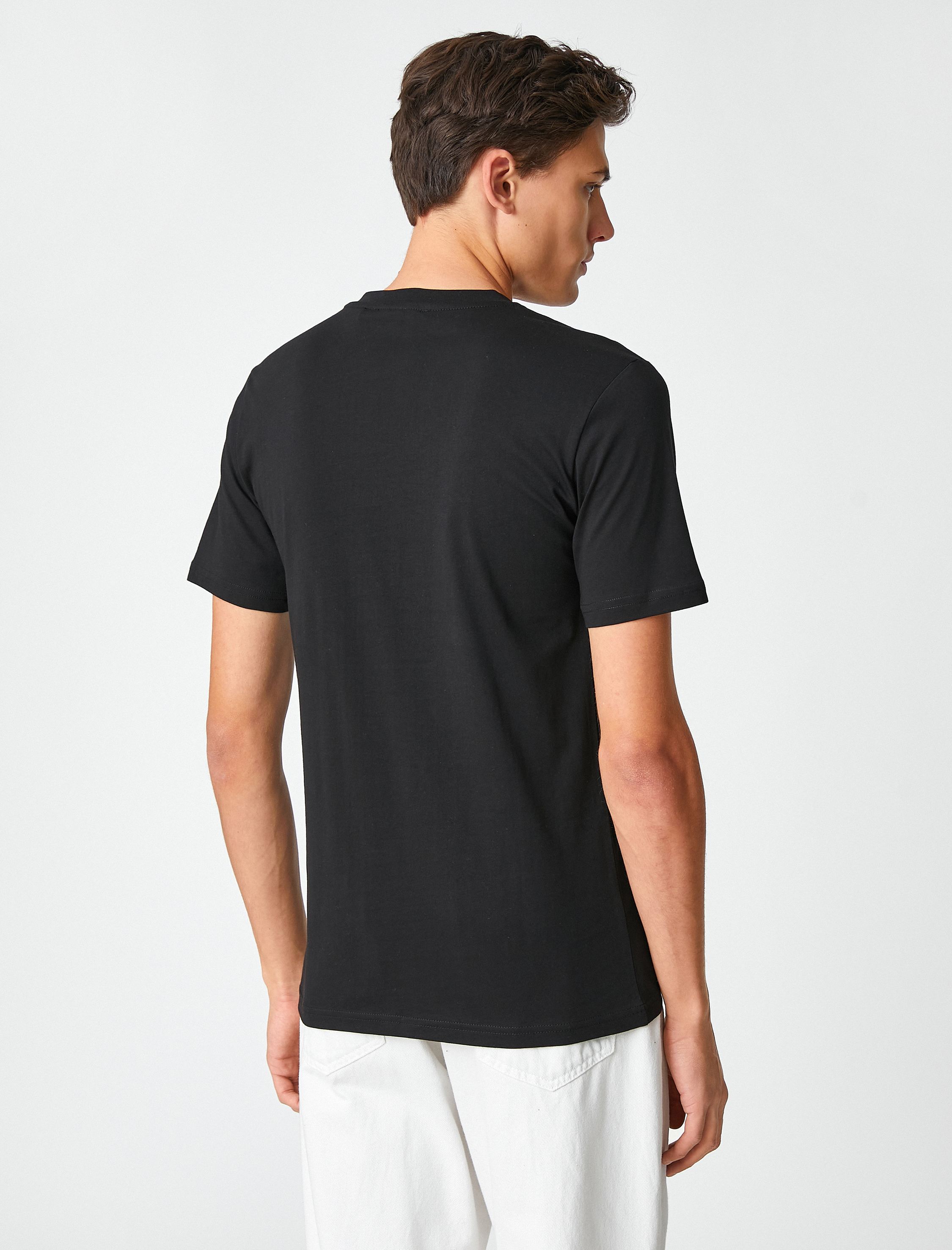   Bloklu Tişört Bisiklet Yaka Kısa Kollu Dikiş Detaylı