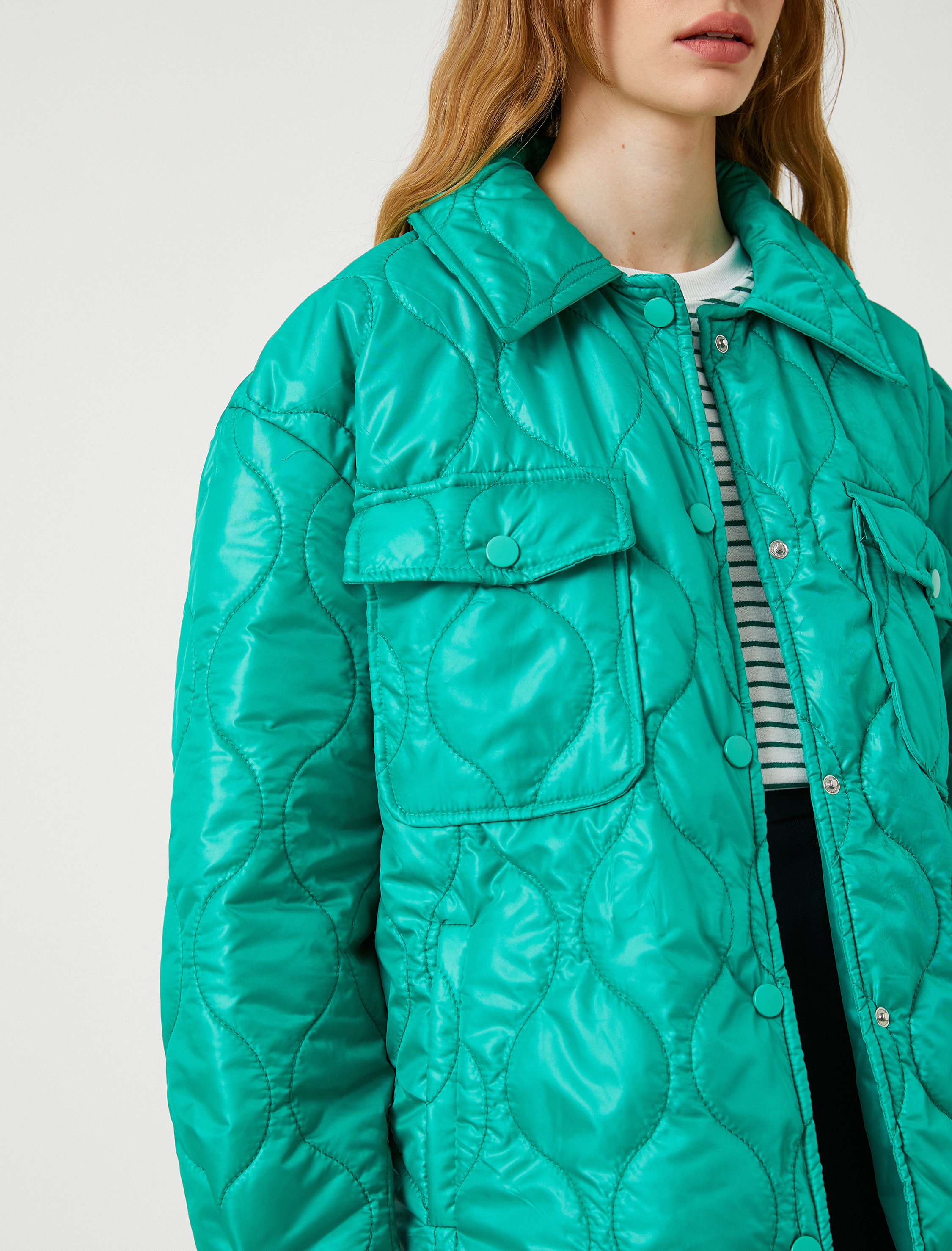   Kapitone Ceket Cepli Gömlek Yaka Çıtçıtlı