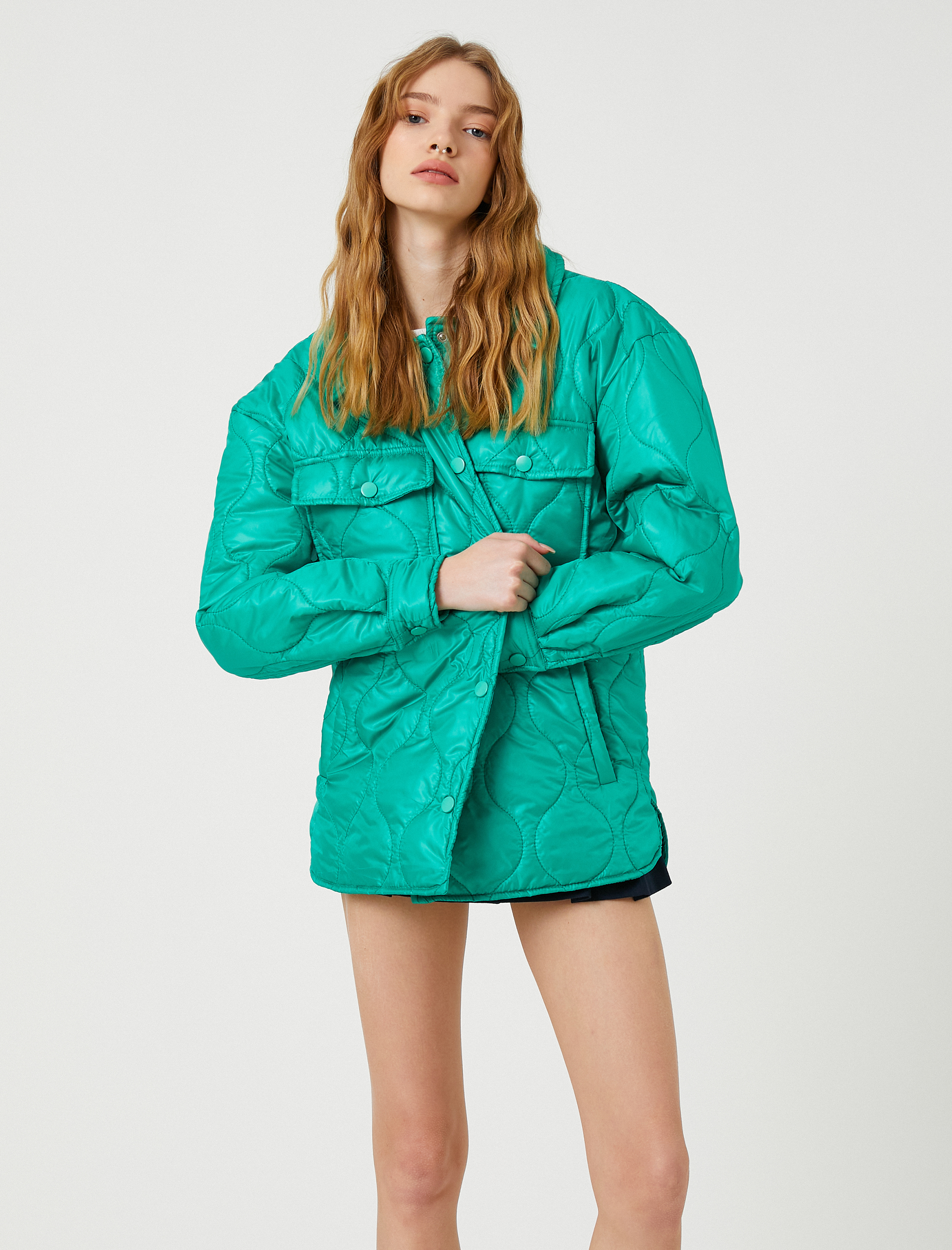   Kapitone Ceket Cepli Gömlek Yaka Çıtçıtlı