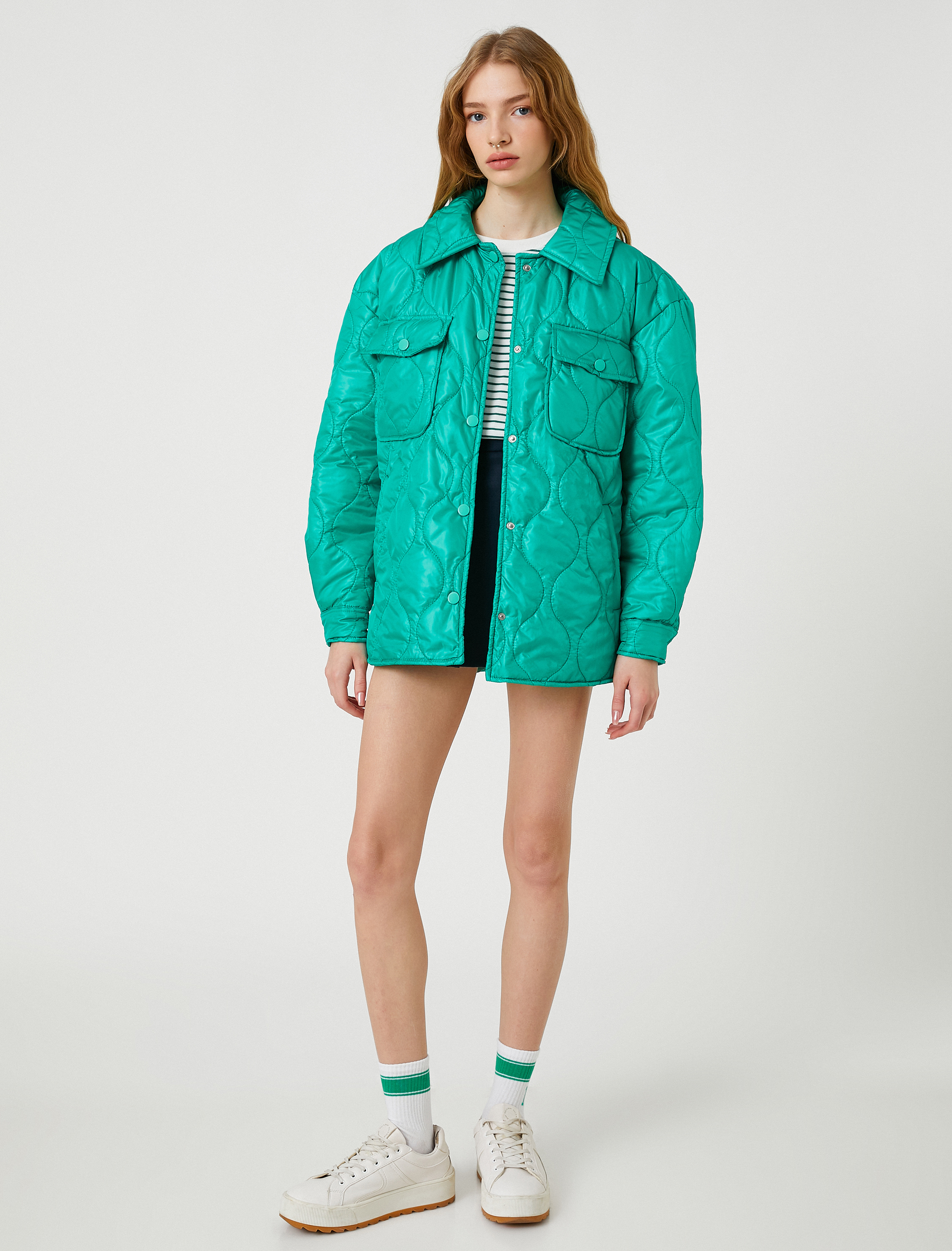   Kapitone Ceket Cepli Gömlek Yaka Çıtçıtlı