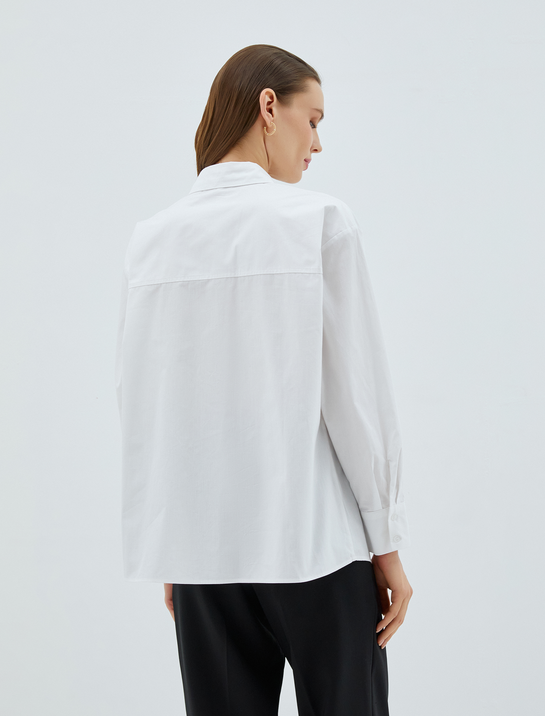   Oversize Pamuklu Gömlek Cep Detaylı