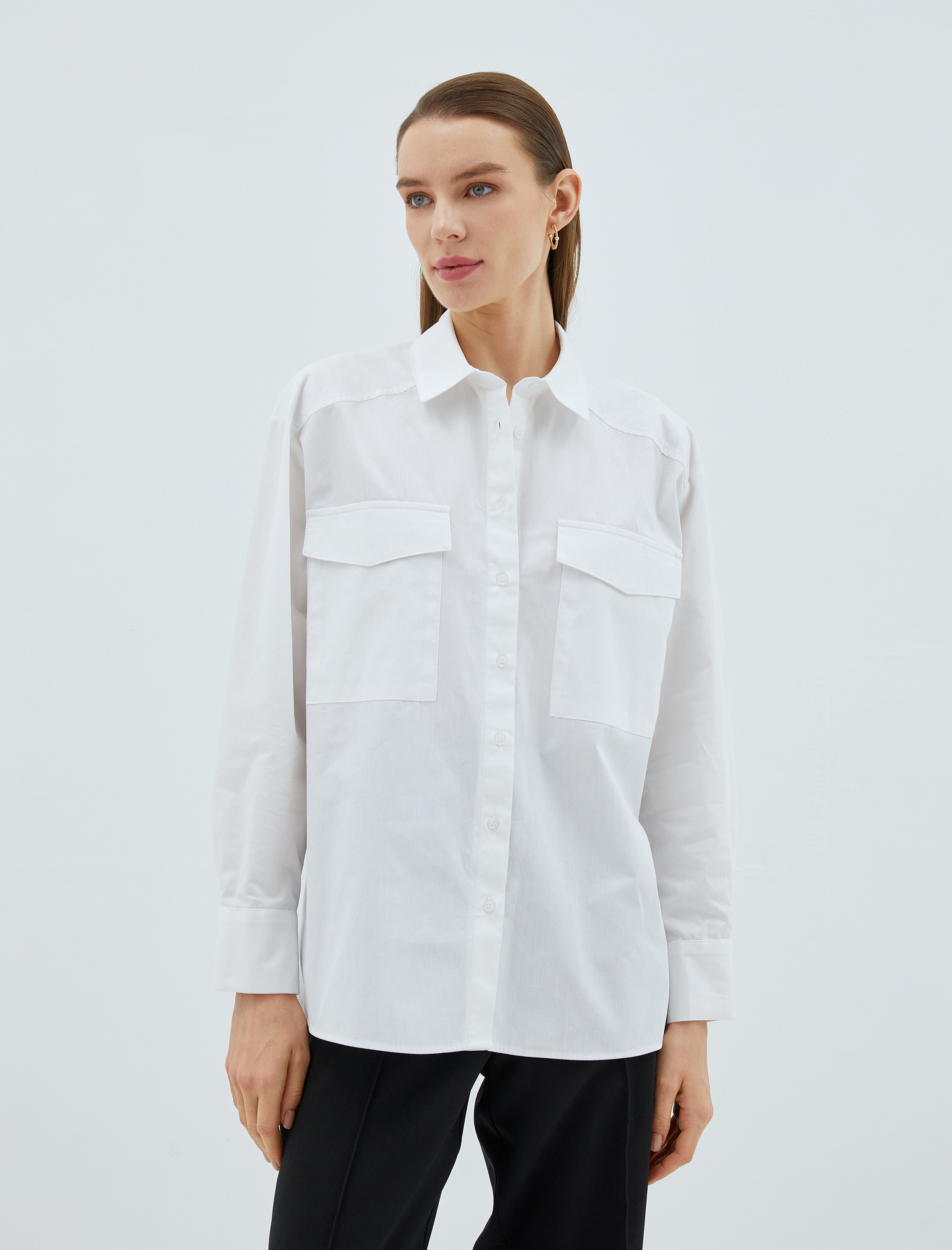   Oversize Pamuklu Gömlek Cep Detaylı