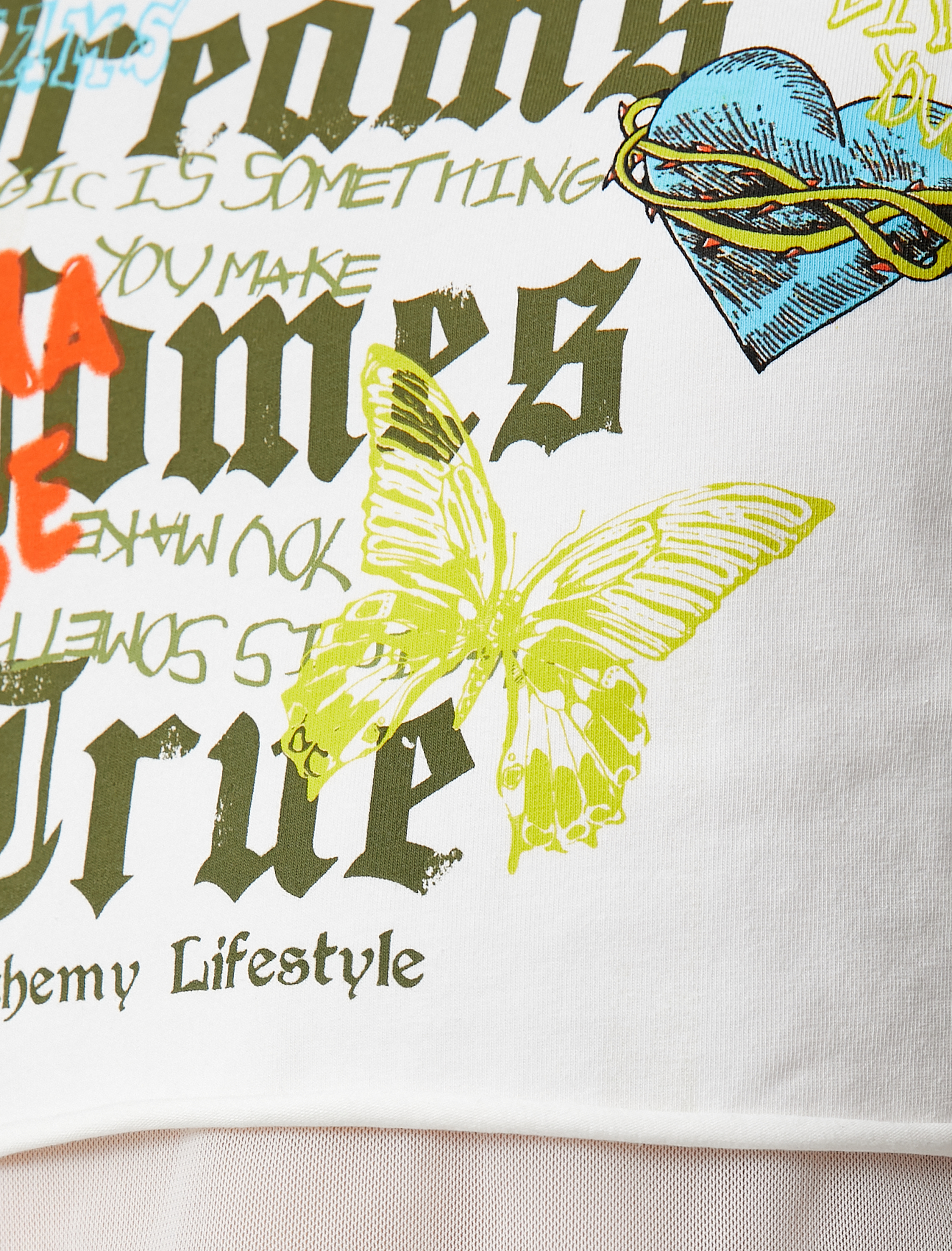   Uzun Kollu Tişört Crop Baskılı Bisiklet Yaka