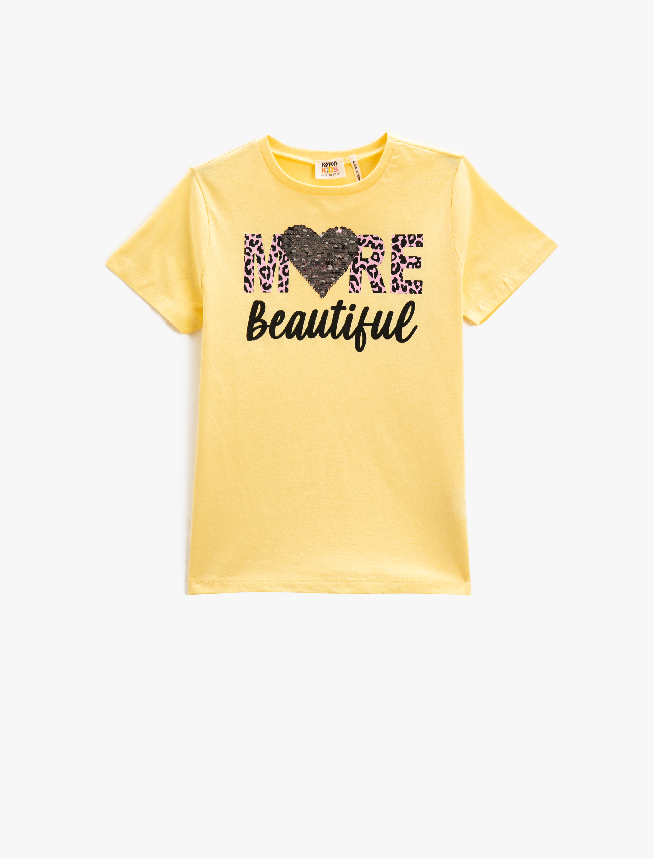  Kız Çocuk Kısa Kollu Tişört Baskılı Pul-Payet İşlemeli Pamuklu