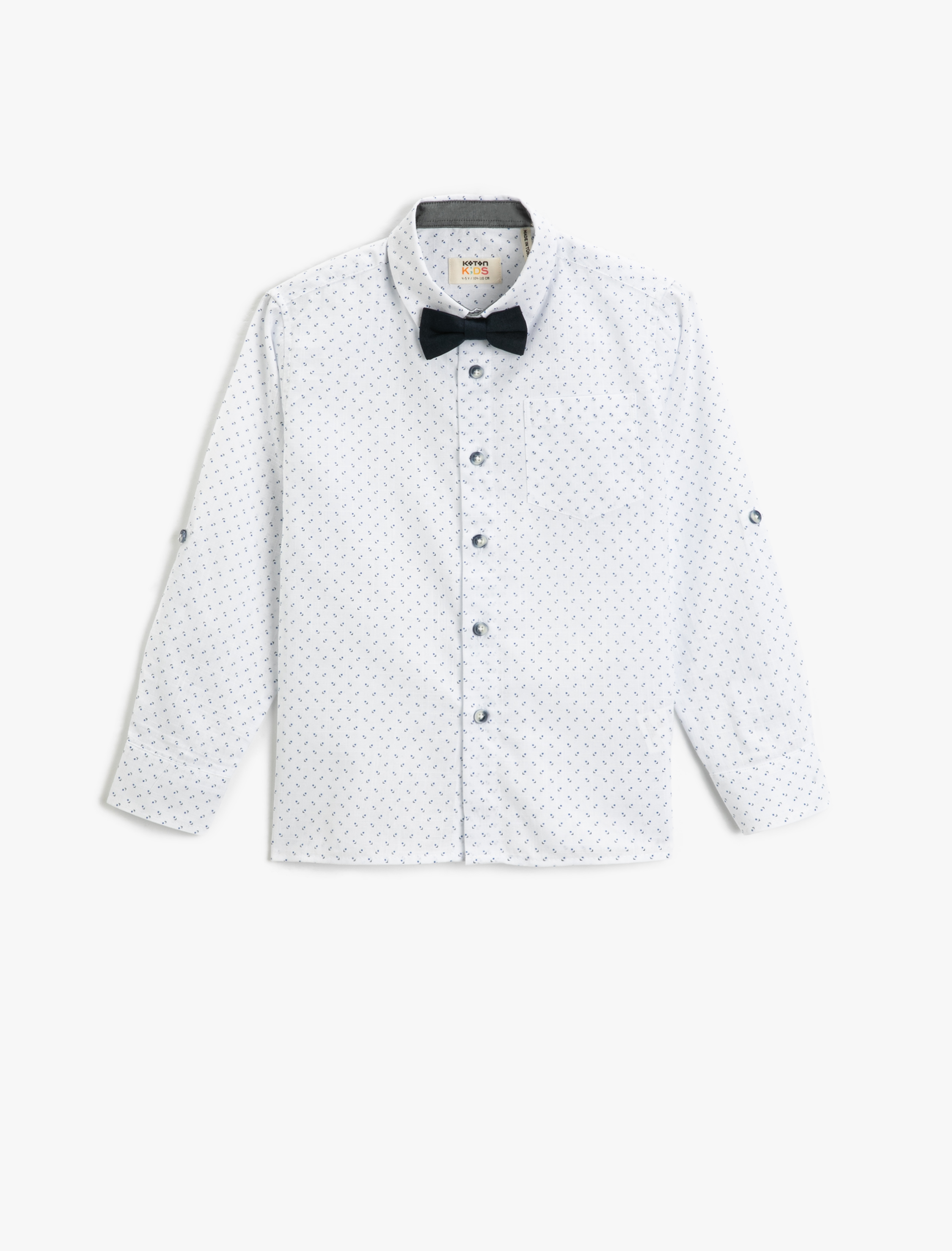  Erkek Çocuk Papyonlu Gömlek Uzun Kollu Tek Cep Detaylı Pamuklu