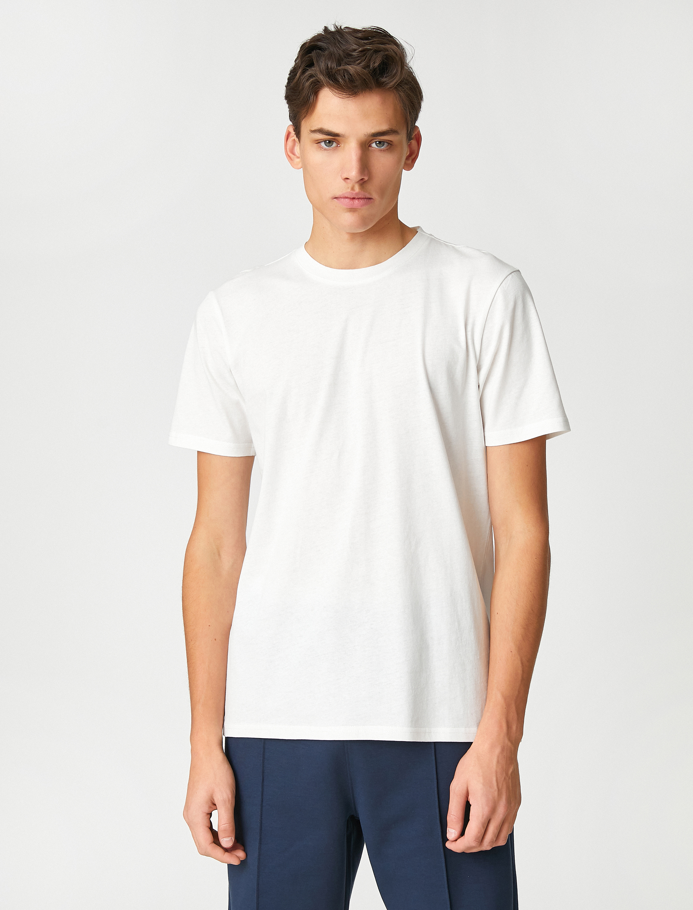   Basic Pamuklu Tişört Bisiklet Yaka Kısa Kollu