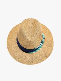 Hasır Fötr Şapka Tropikal Desenli Fiyonk Detaylı