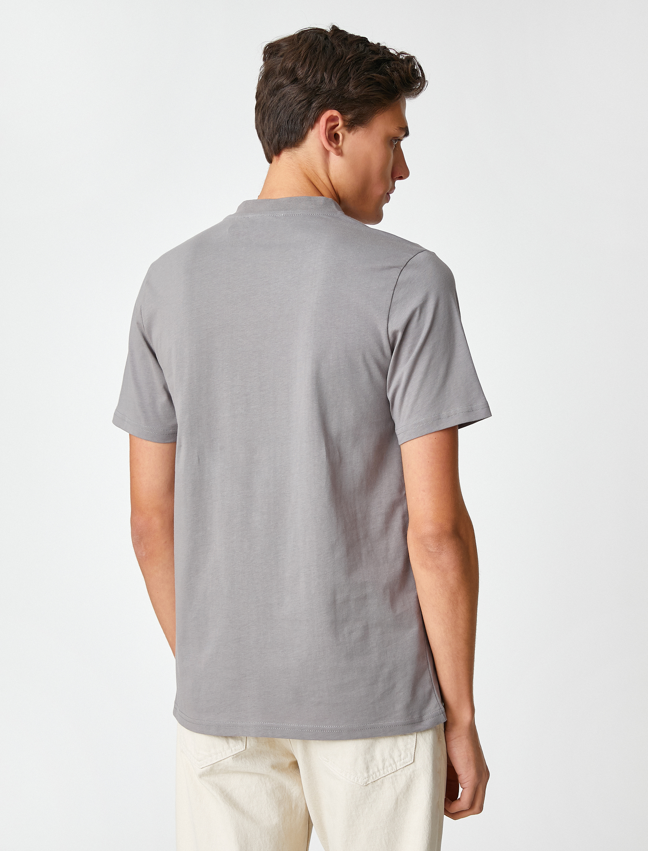   Bloklu Tişört Bisiklet Yaka Kısa Kollu Dikiş Detaylı