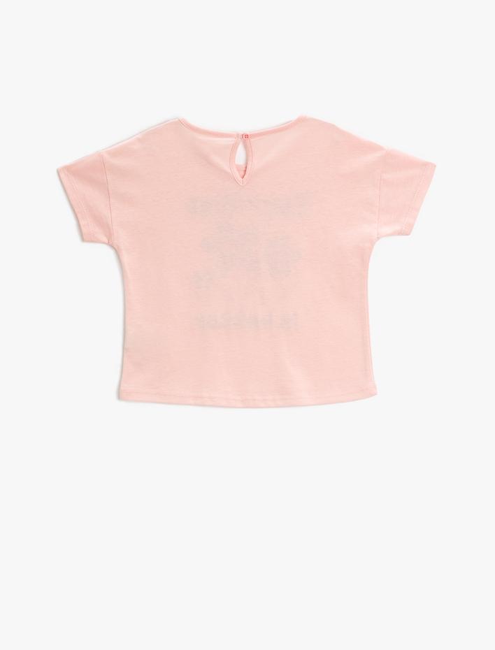 Kız Bebek Çiçek Baskılı Tişört Kısa Kollu Bisiklet Yaka Pamuklu