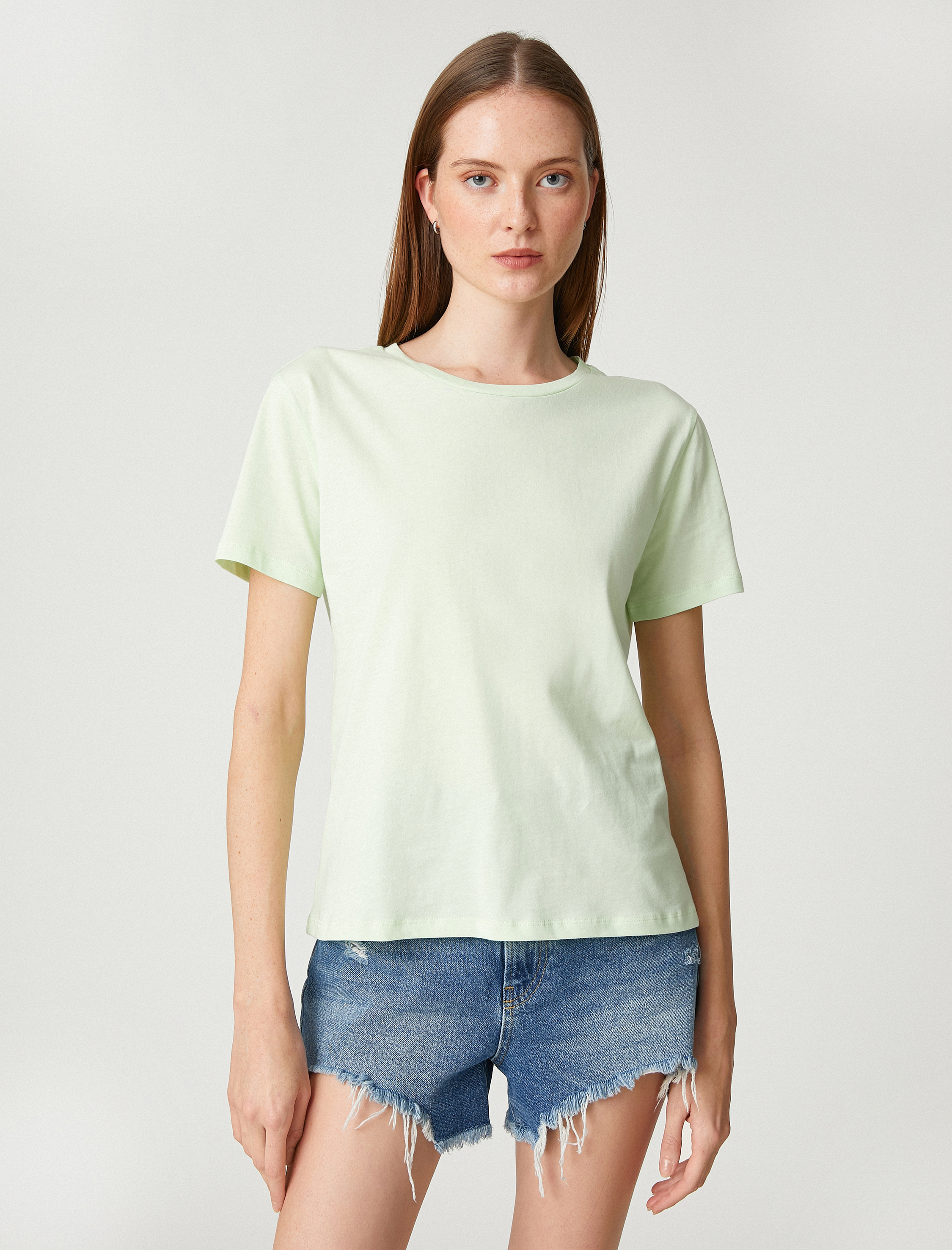   Basic Tişört Pamuklu Bisiklet Yaka Kısa Kollu