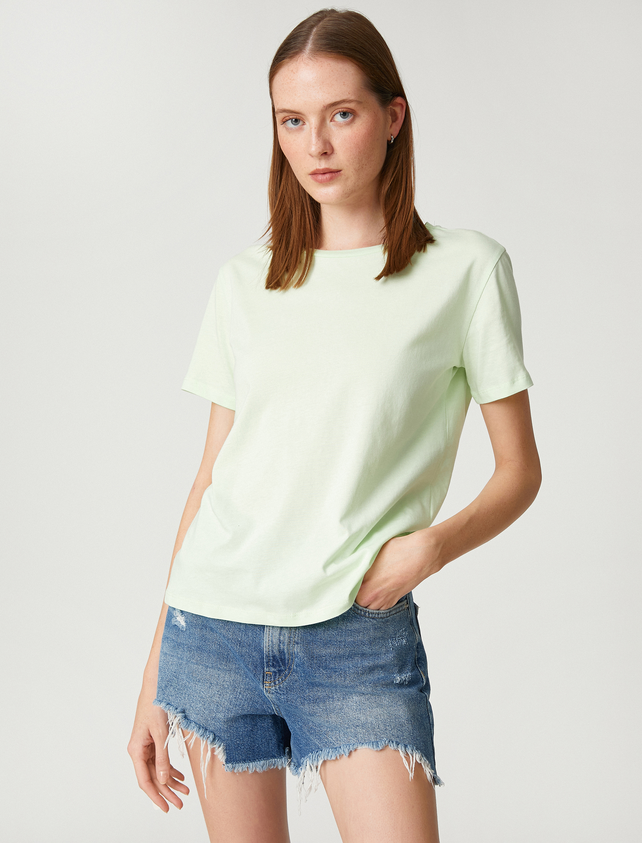   Basic Tişört Pamuklu Bisiklet Yaka Kısa Kollu