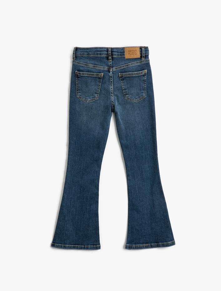 Kız Çocuk Kot Pantolon Boncuklu İspanyol Paça - Flare Jean Beli Ayarlanabilir Lastikli