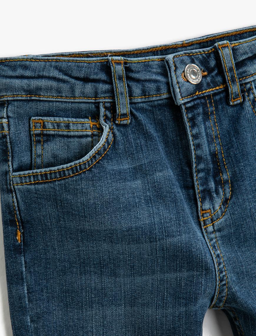  Kız Çocuk Kot Pantolon Boncuklu İspanyol Paça - Flare Jean Beli Ayarlanabilir Lastikli