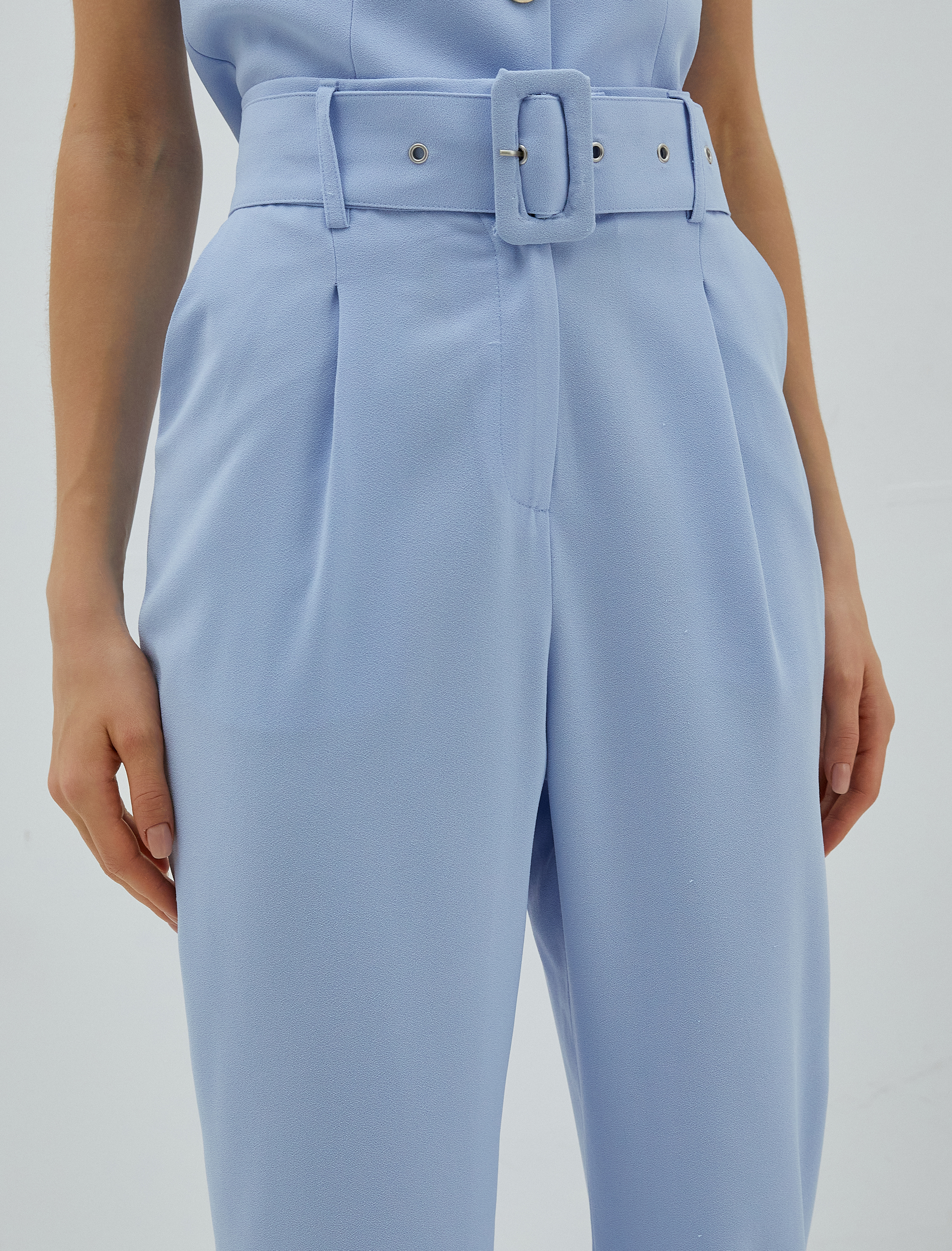   Kemerli Havuç Pantolon Pileli Cepli