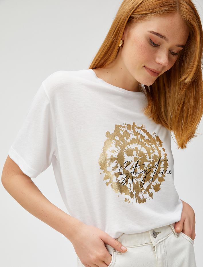  Parlak Baskılı Tişört Relax Fit