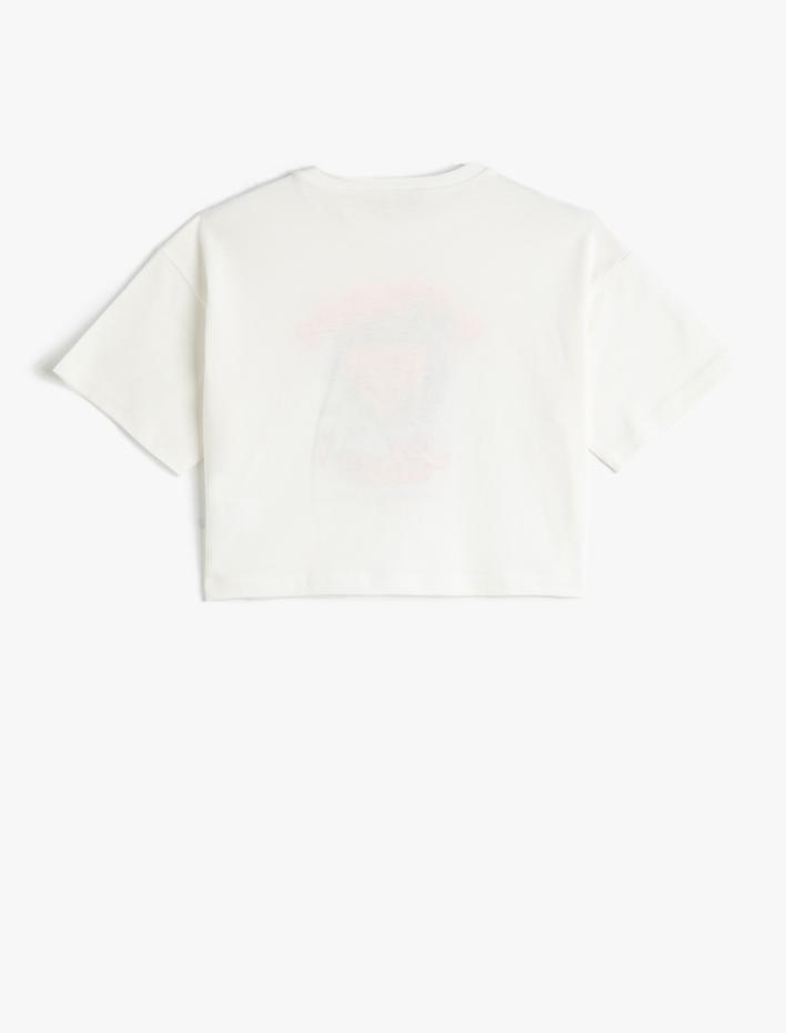 Kız Çocuk Crop Oversize Tişört Baskılı Kısa Kollu Bisiklet Yaka