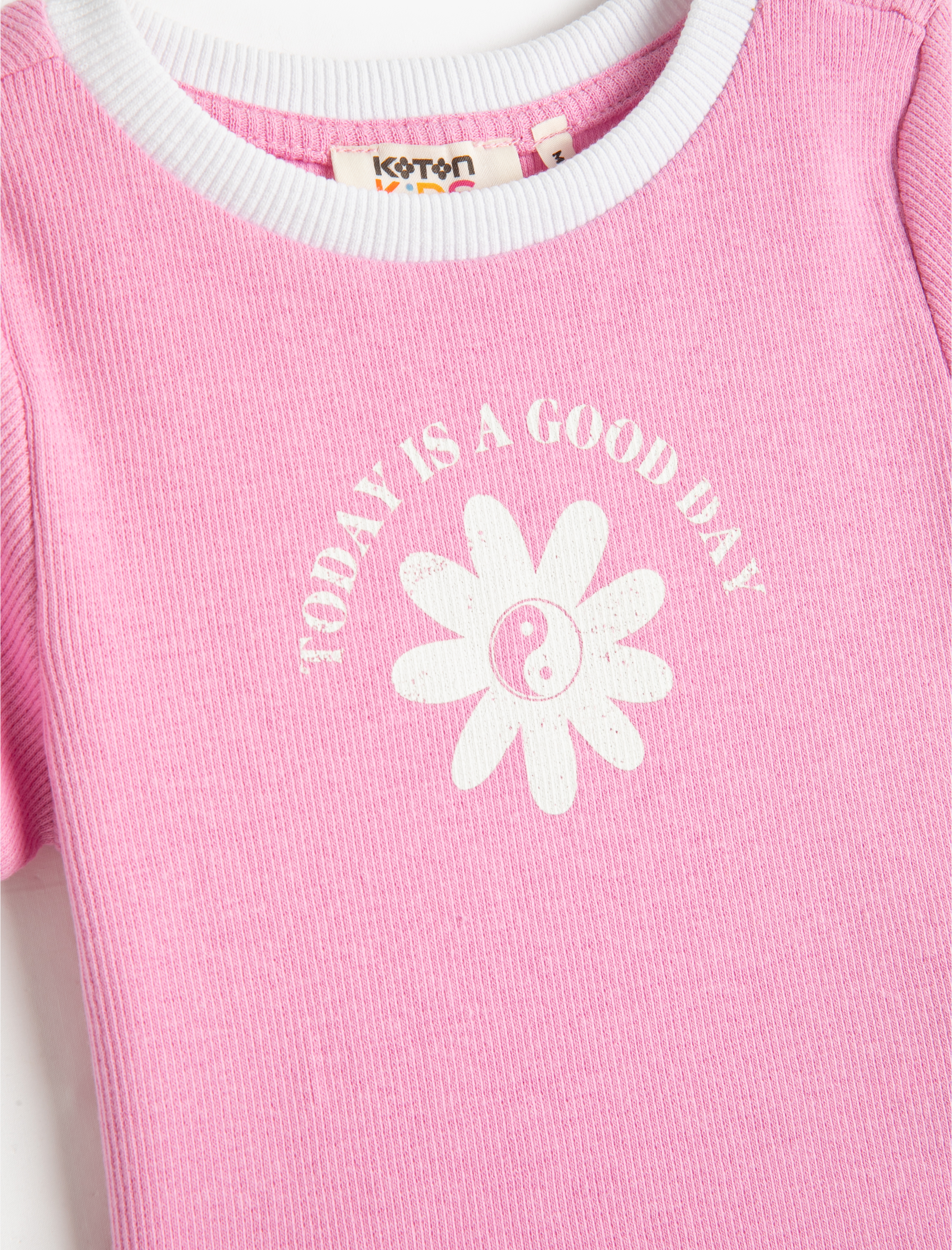  Kız Çocuk Tişört Kısa Kollu Bisiklet Yaka Ribanalı Çiçek Baskılı Pamuklu