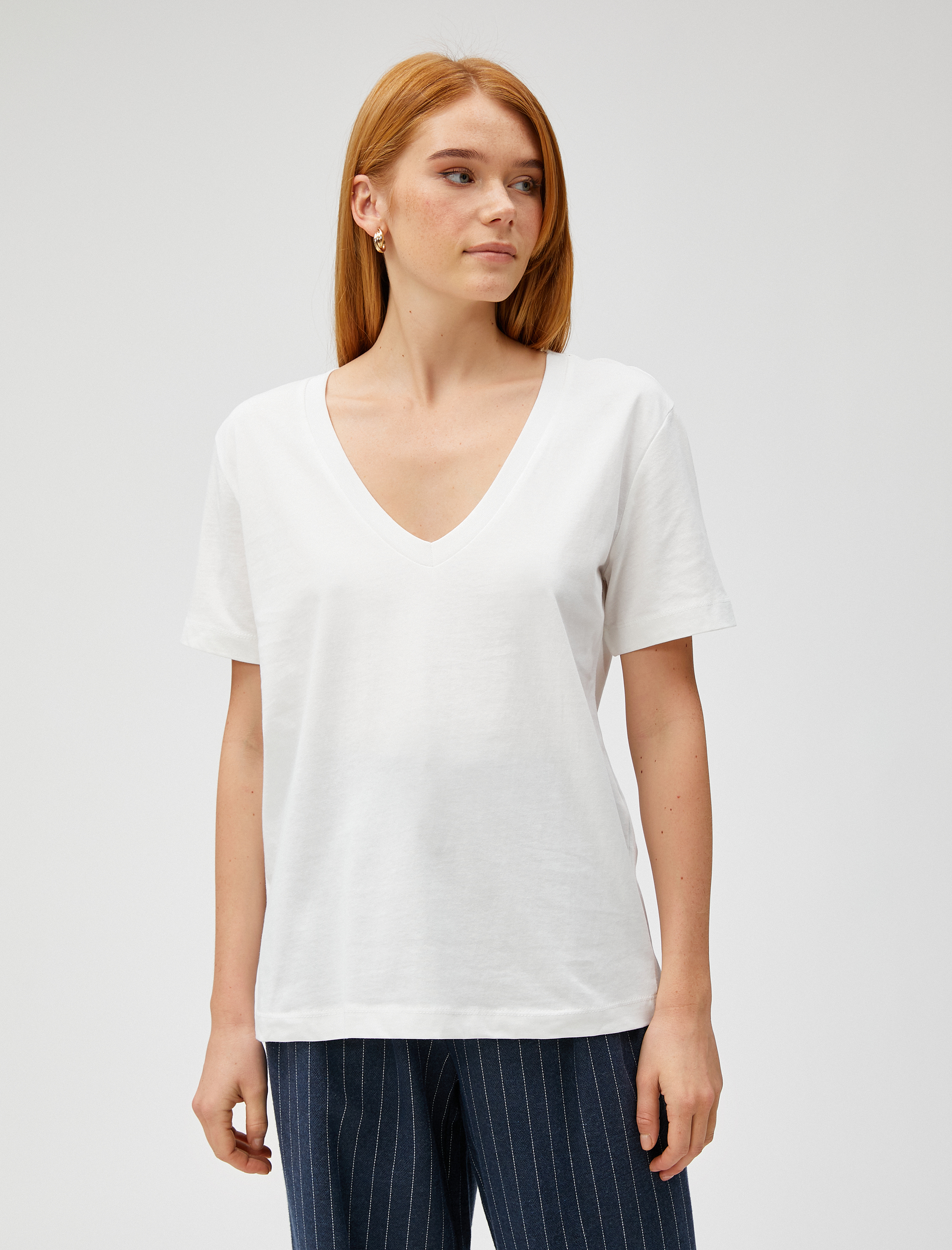   Basic Tişört V Yaka Kısa Kollu