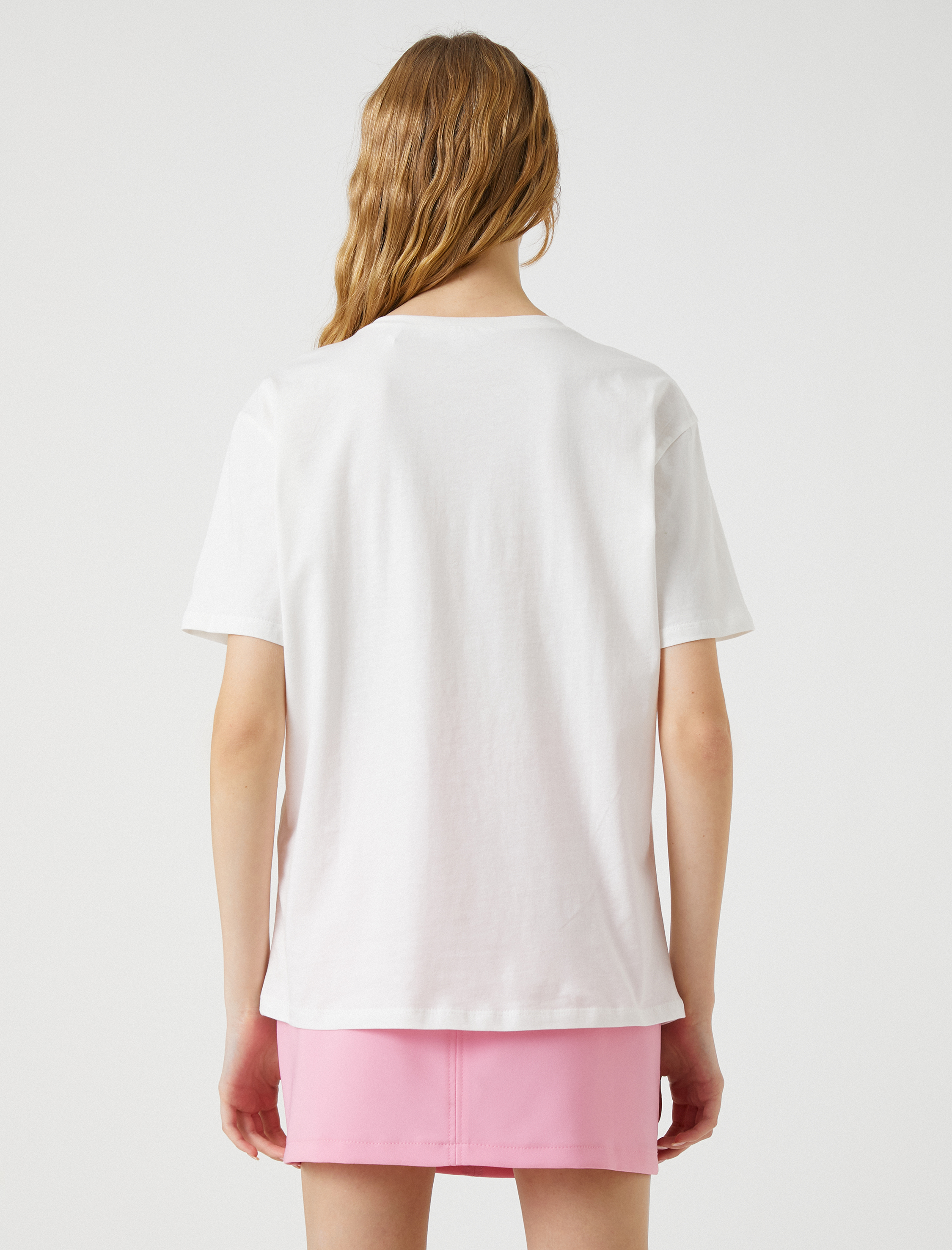   Kolej Baskılı Tişört Kısa Kollu Bisiklet Yaka Pamuklu