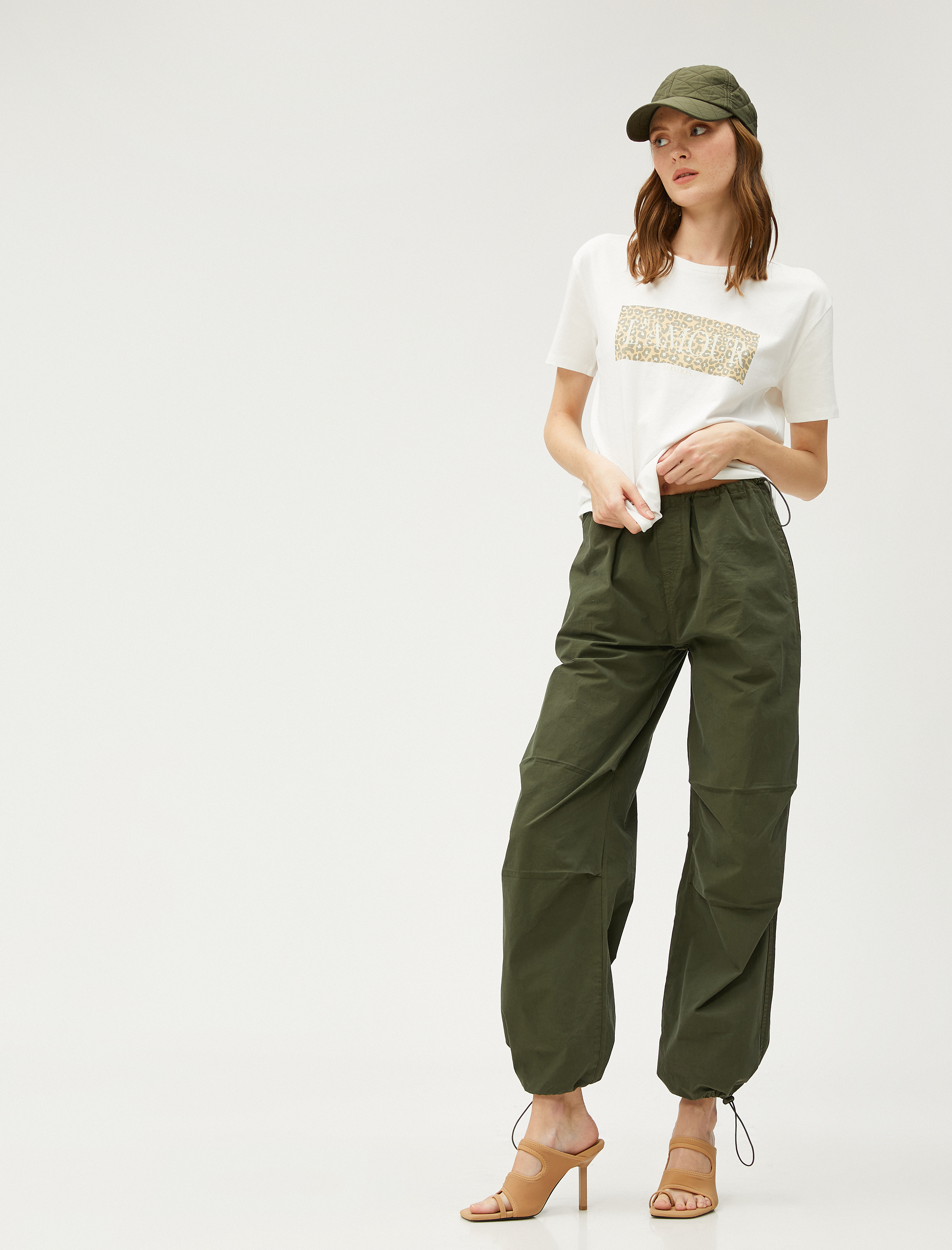   Kısa Kollu Tişört Leopar Baskılı Pamuklu