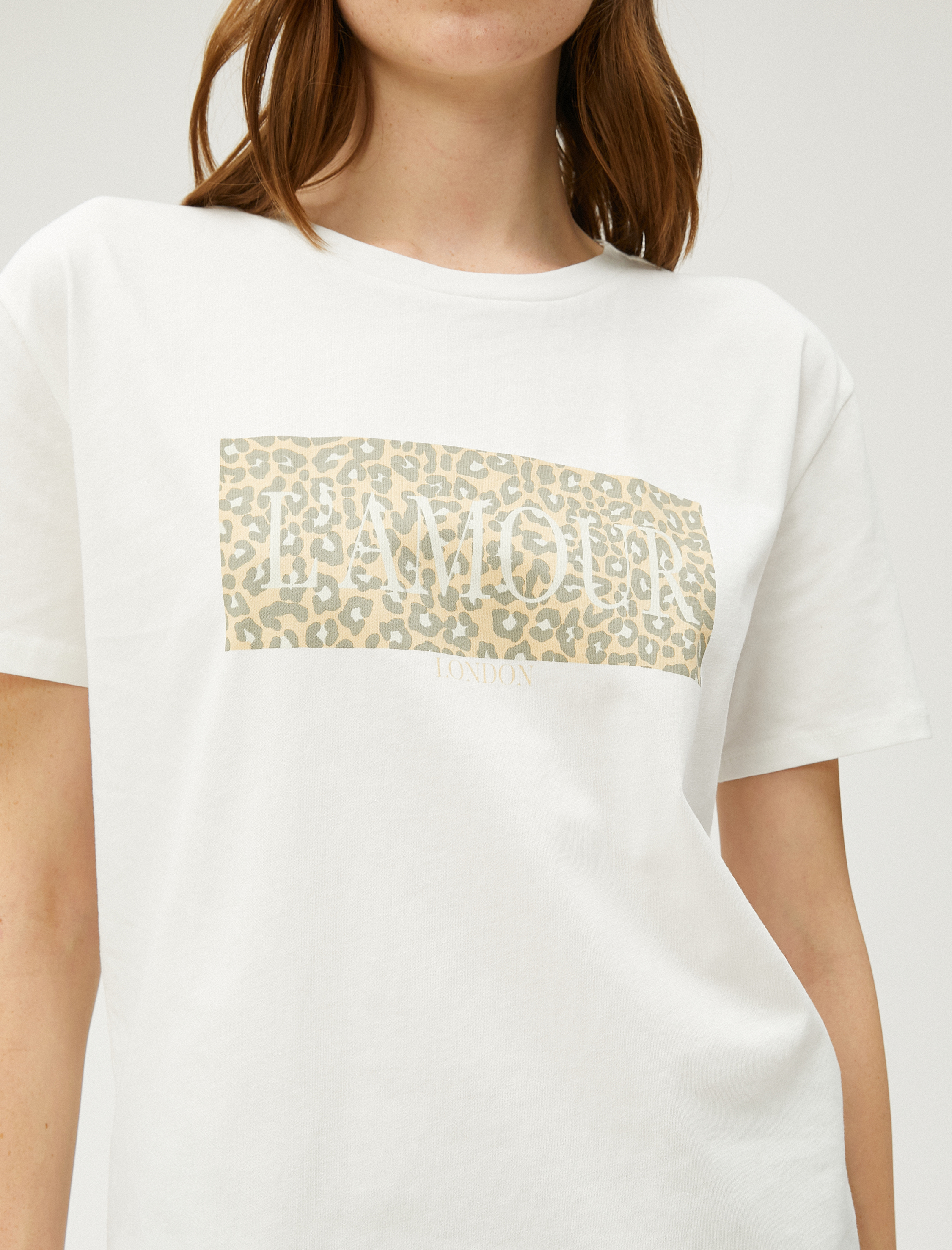   Kısa Kollu Tişört Leopar Baskılı Pamuklu