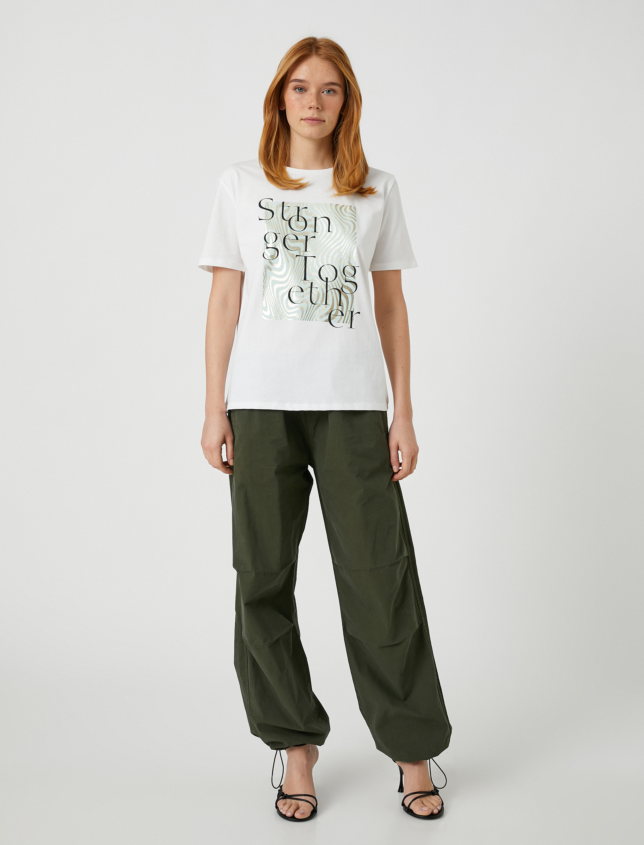   Parlak Baskılı Tişört Kısa Kollu Pamuklu