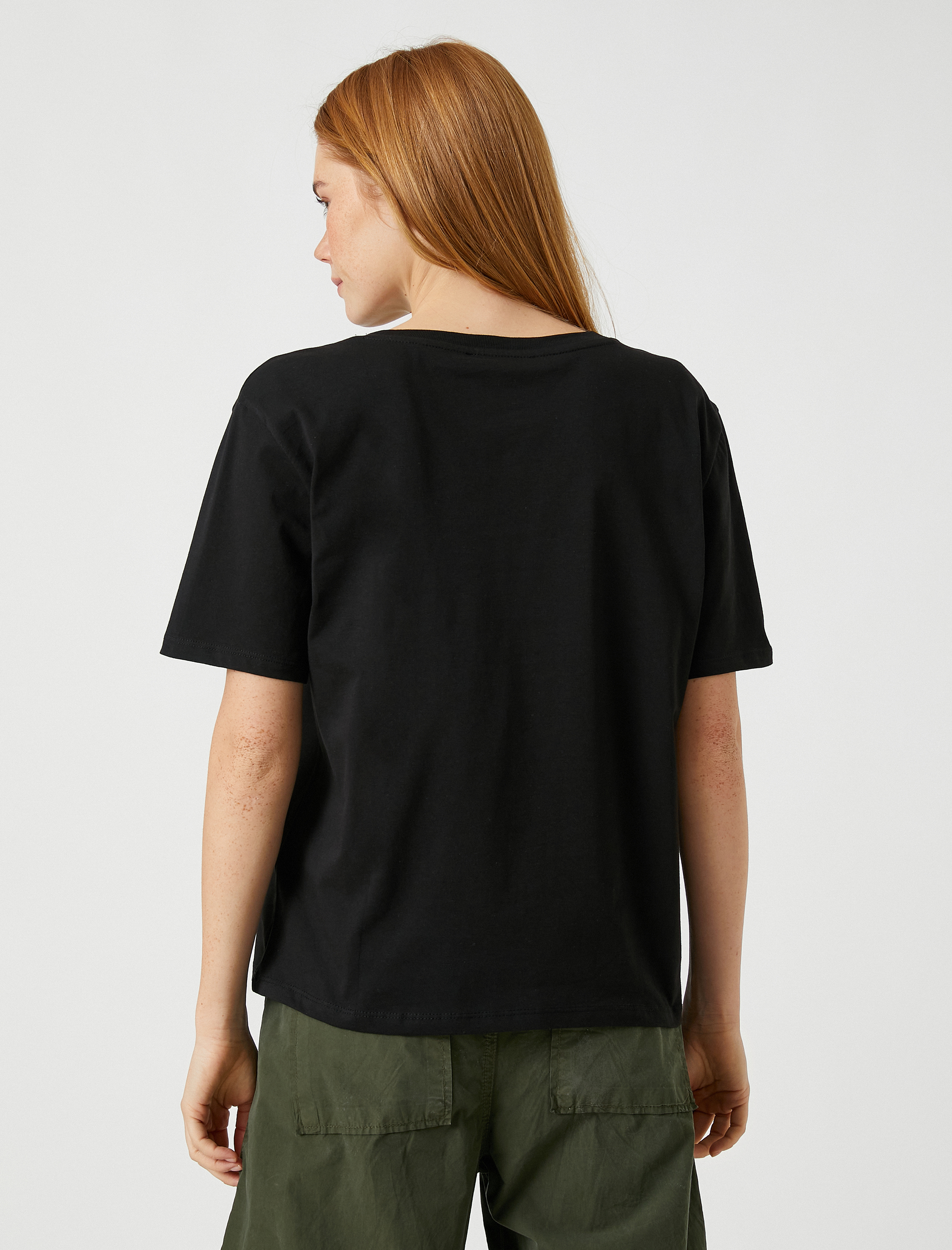   Yazı İşlemeli Tişört Bisiklet Yaka