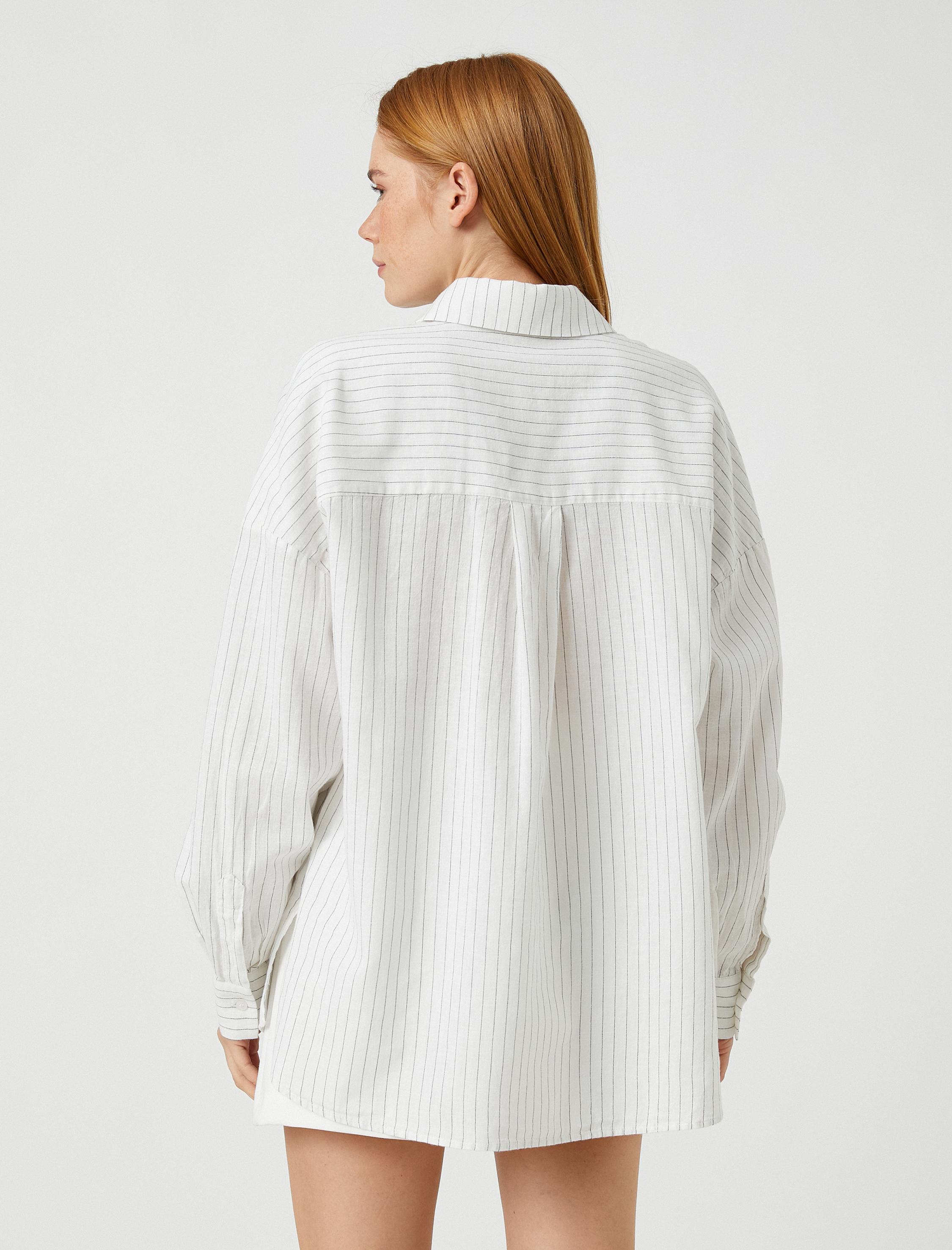   Oversize Cepli Gömlek Uzun Kollu Keten Karışımlı