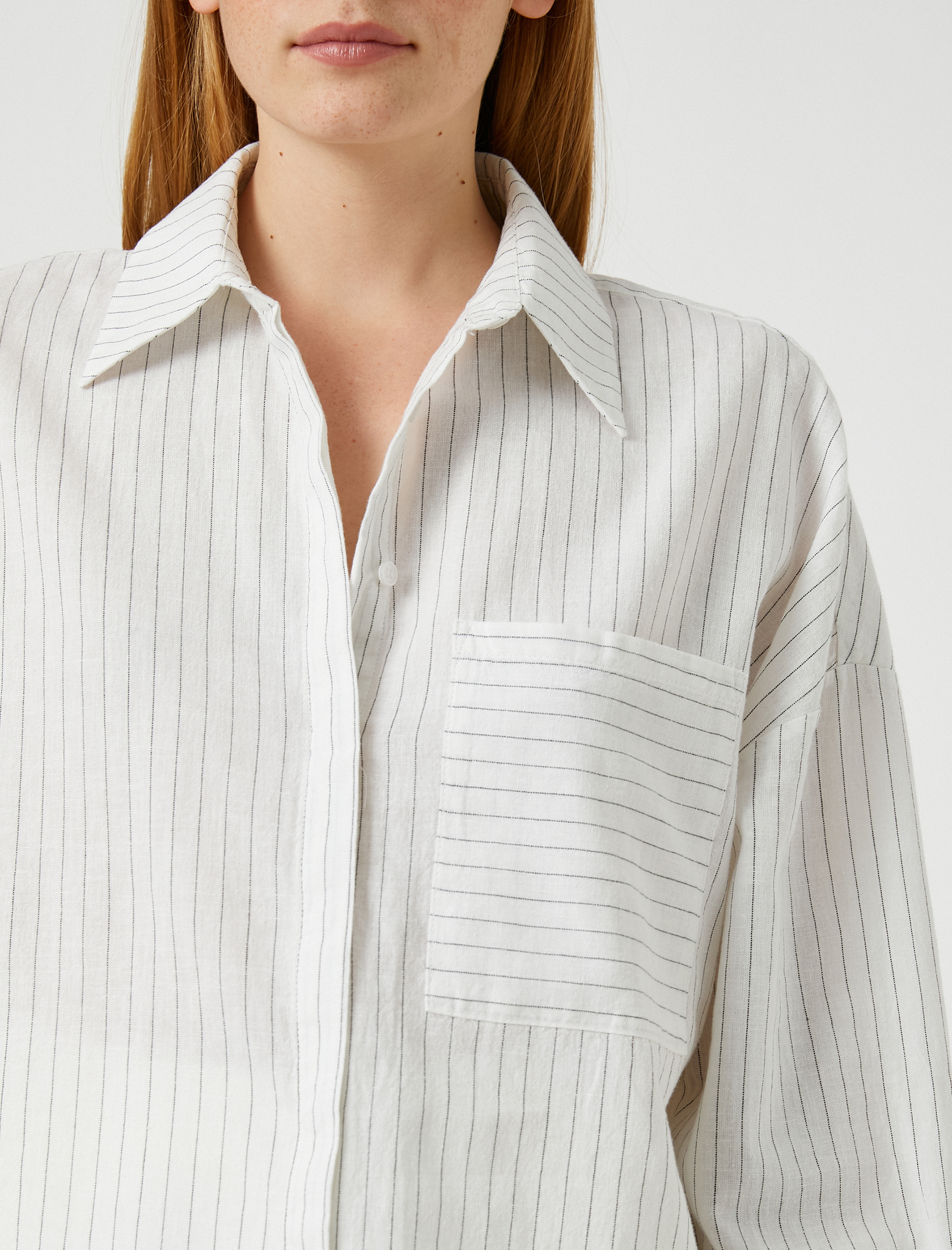   Oversize Cepli Gömlek Uzun Kollu Keten Karışımlı