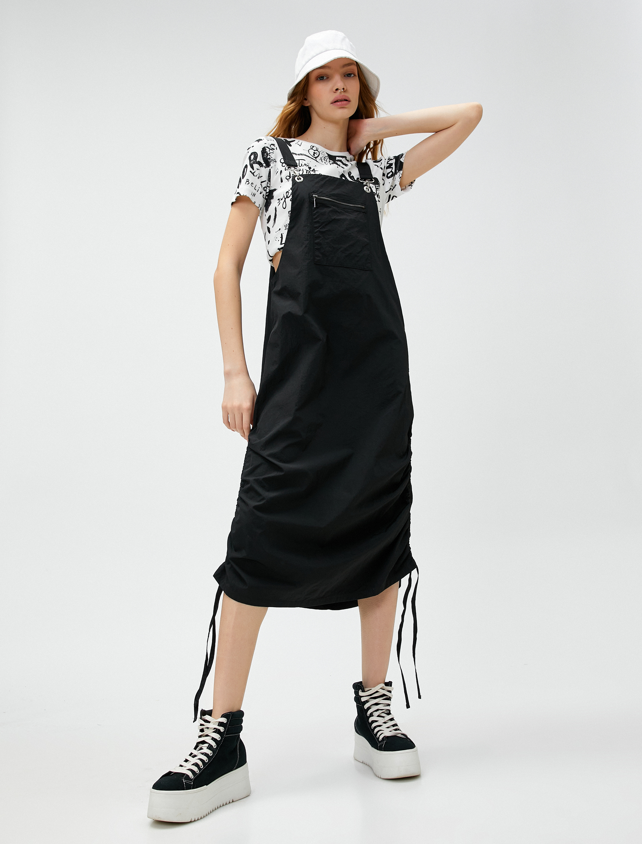   Salopet Elbise Paraşüt Fermuarlı Cep Detaylı Büzgülü