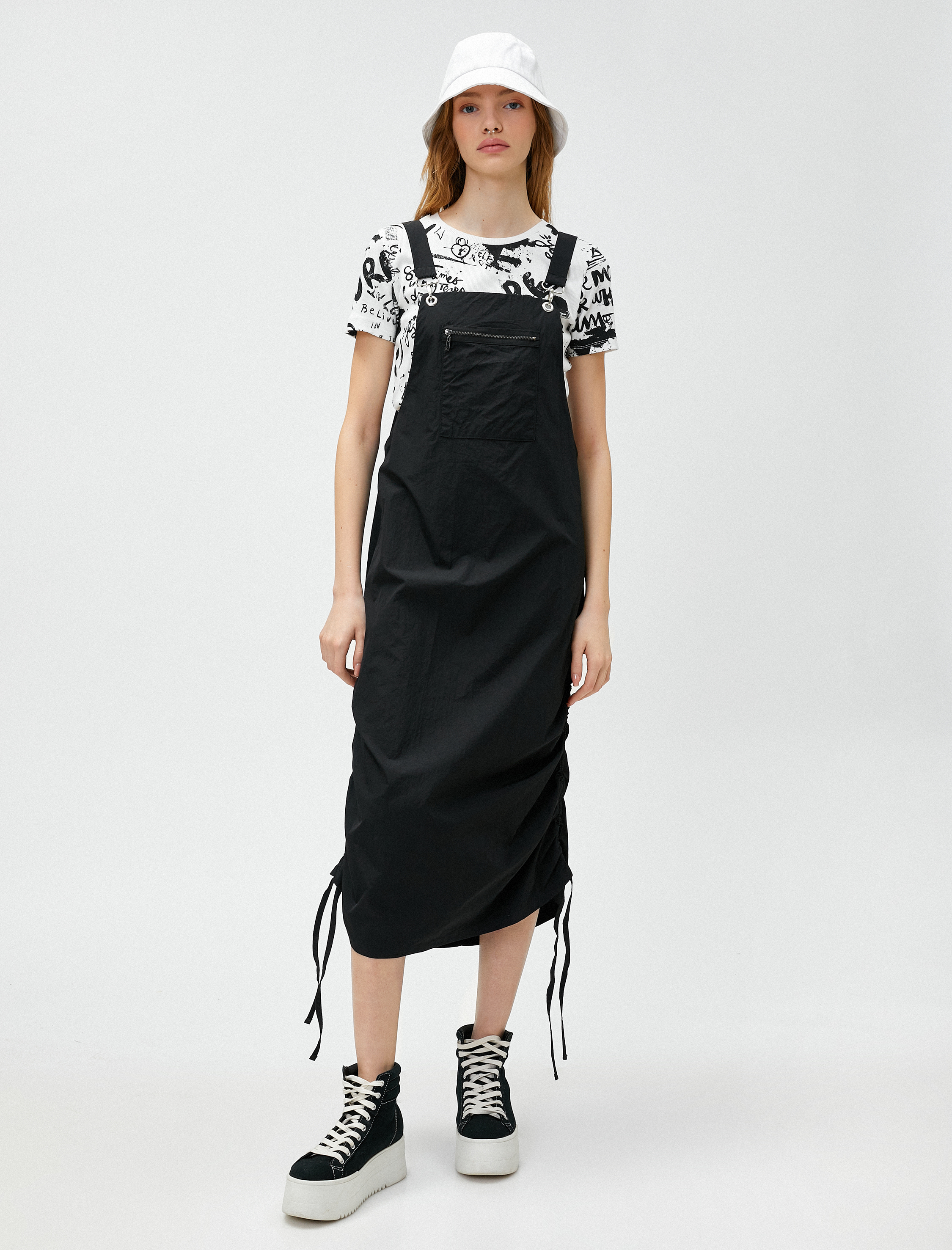   Salopet Elbise Paraşüt Fermuarlı Cep Detaylı Büzgülü